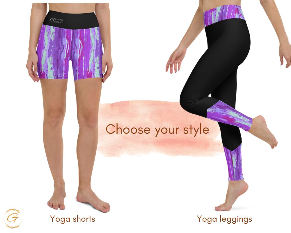 Stylish Black Purple Yoga Leggings and Shorts