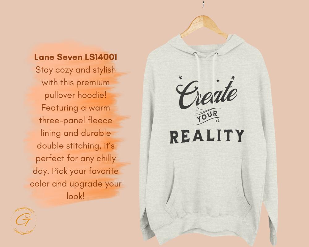 Three-Panel Fleece Hoodie with Graphic 'Create Your Reality' Design