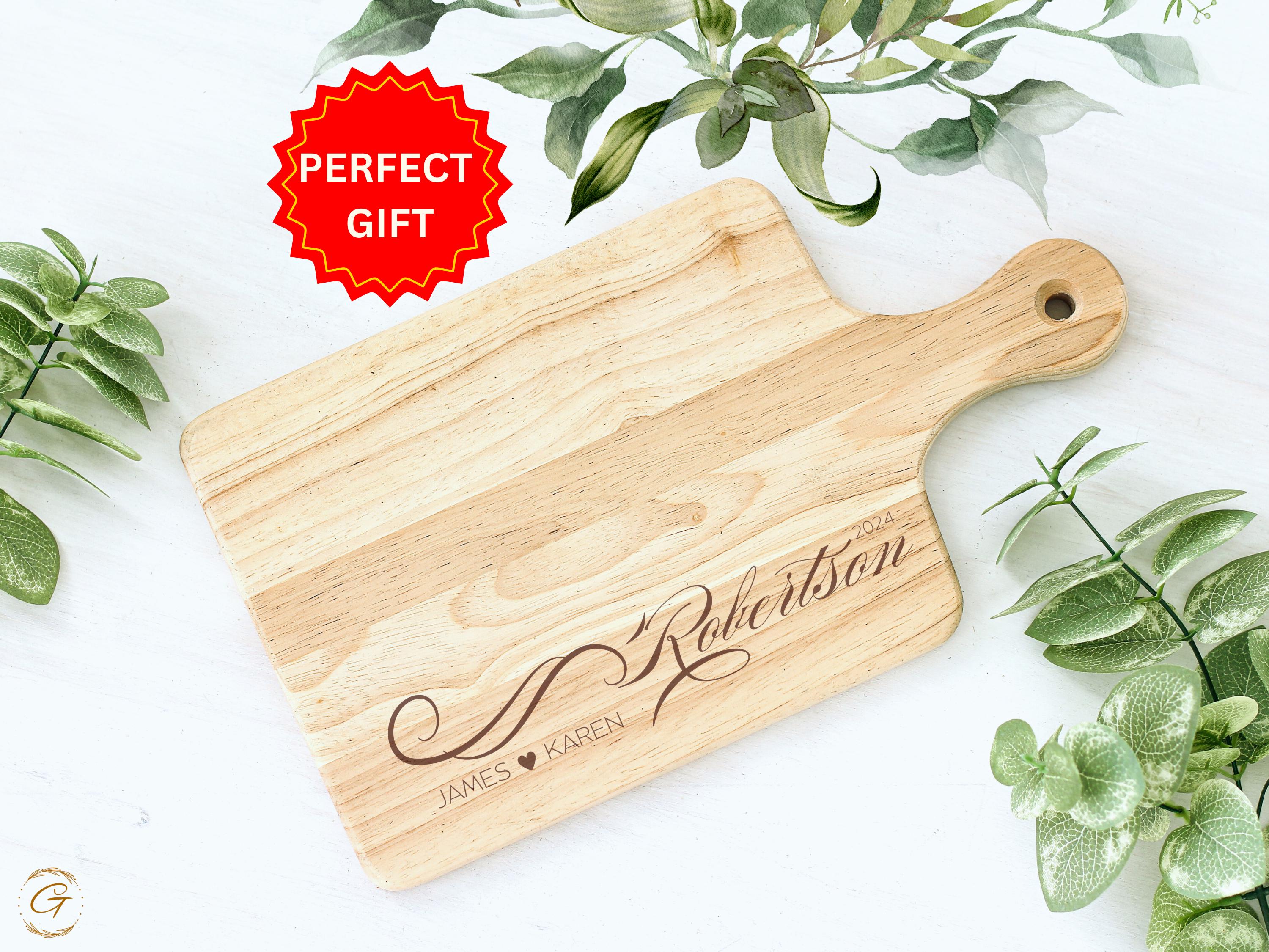 Personalized Wedding Cutting Board | Engraved Couple Name & Year | Rustic Kitchen Gifts for Newlyweds | Custom Wedding Gifts for Him and Her