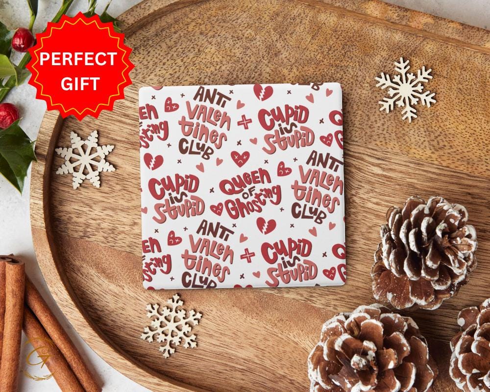 Cupid Is Stupid Square Soapstone Coasters with Cork Backing