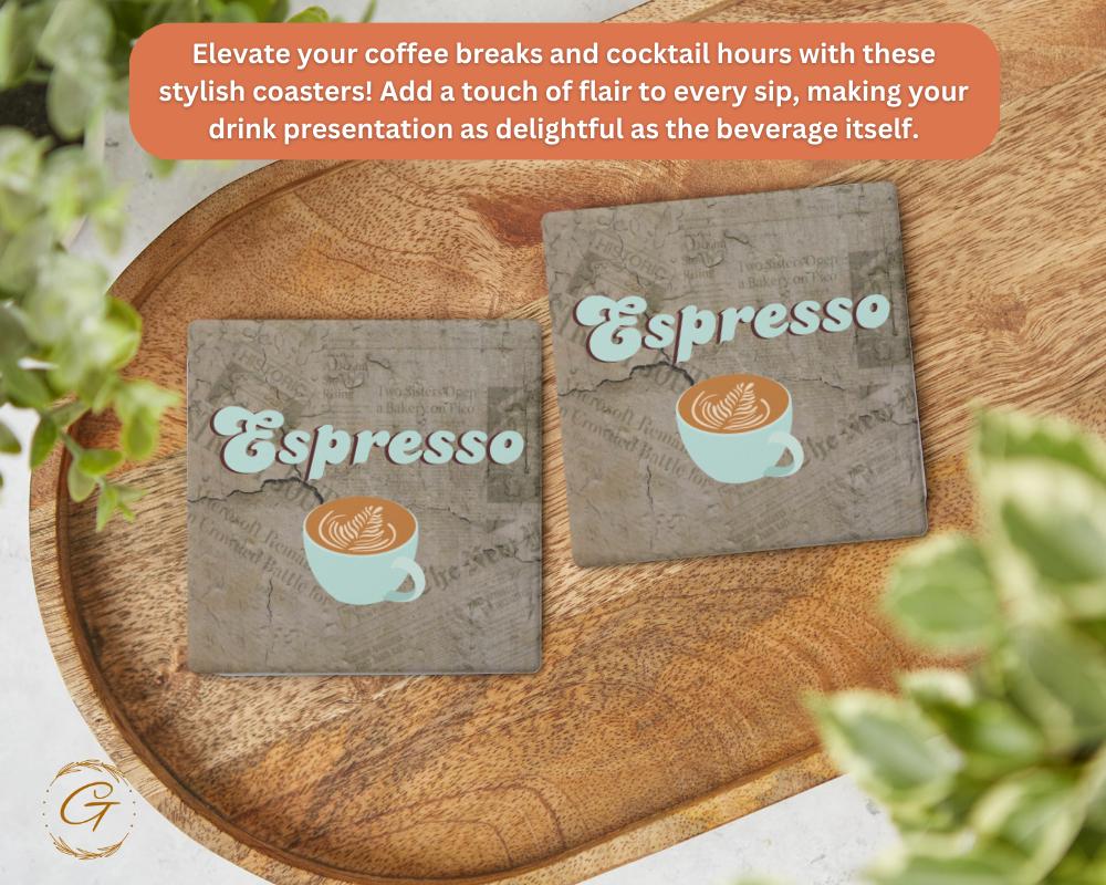 Soapstone Coaster Espresso Design with Cork Backing Square Stone Coasters