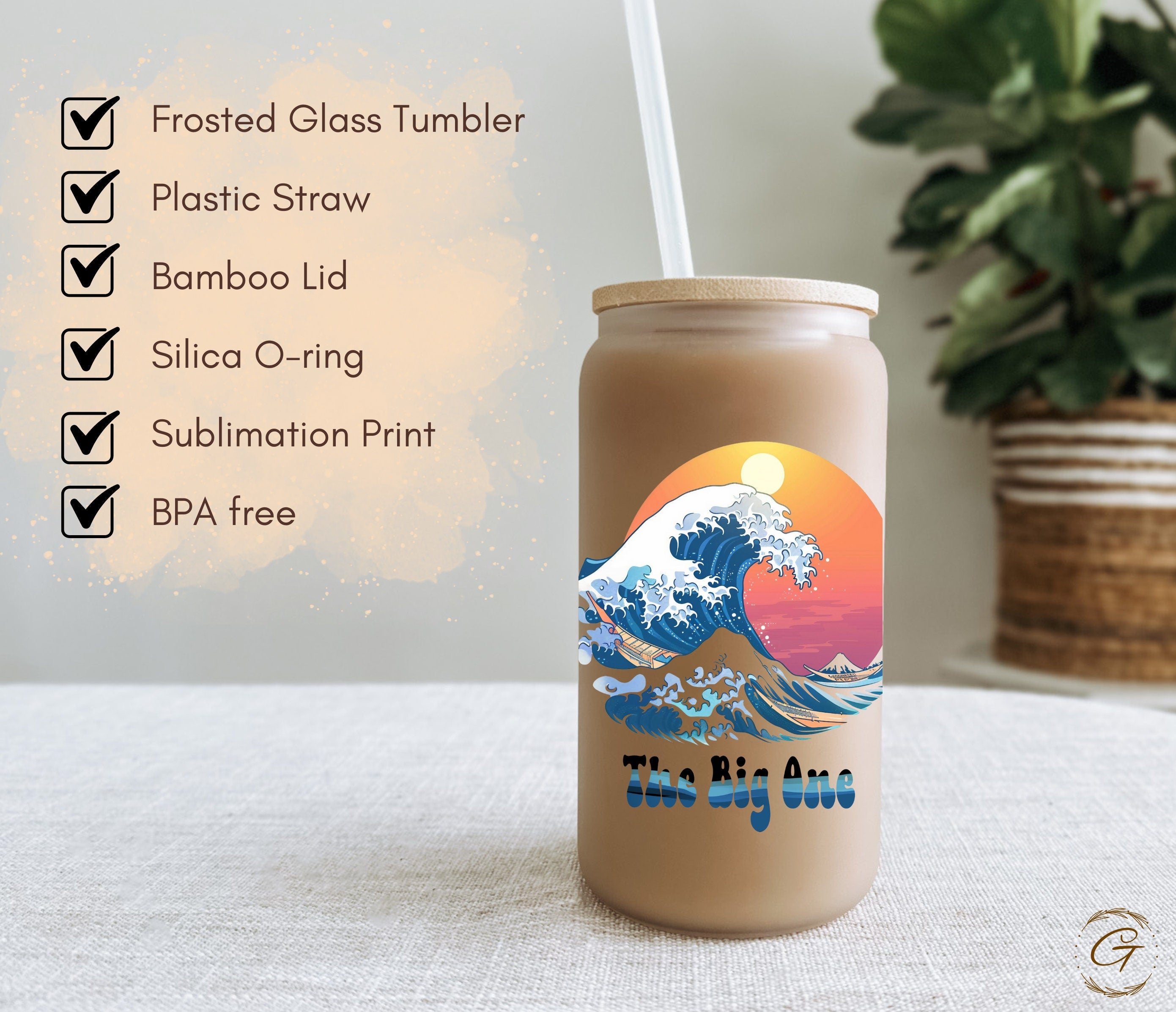 The Big One Big Wave Frosted Glass Cup