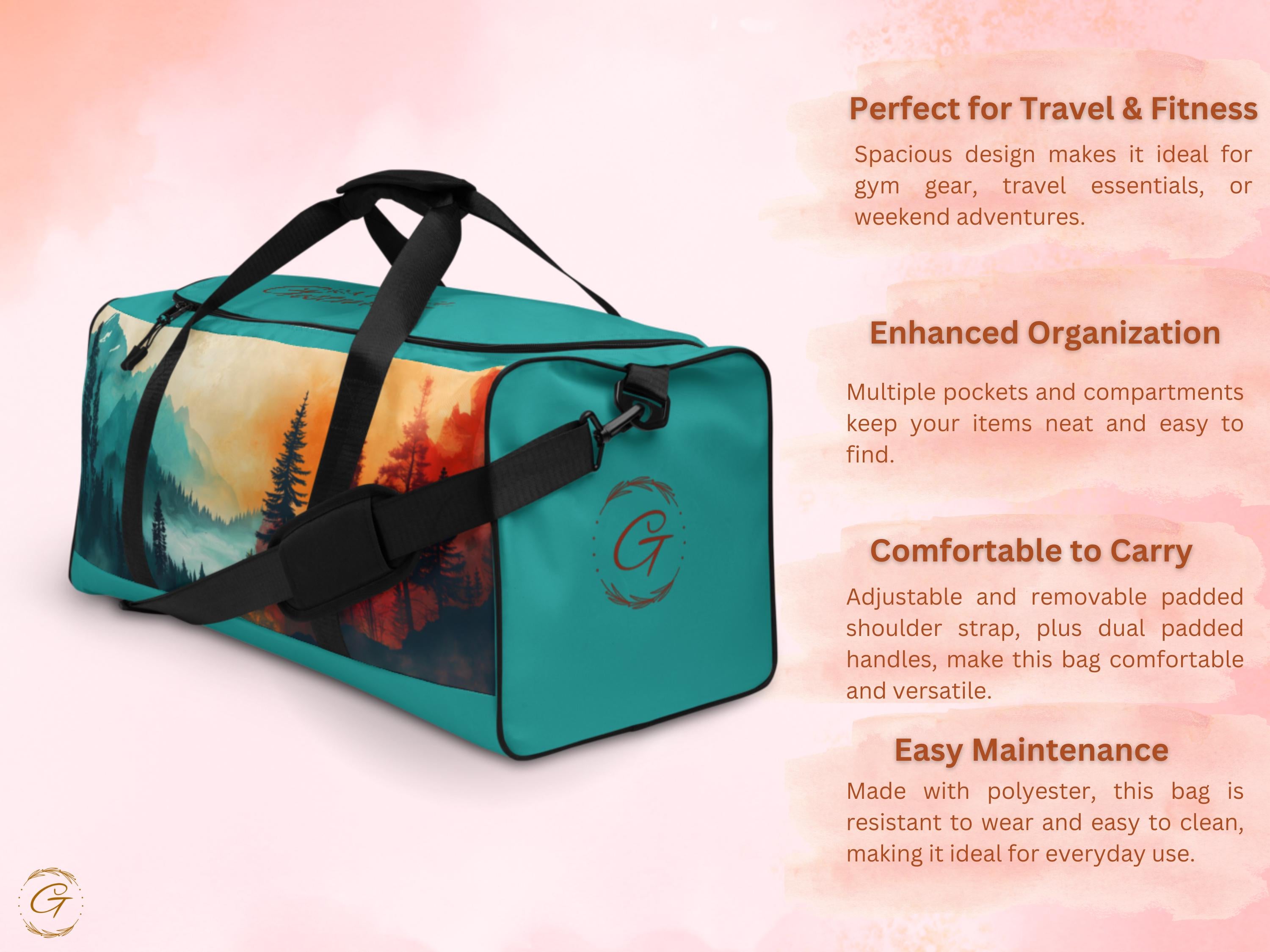 Mountain View AOP Duffel Bag - Nature-Inspired Gym Bag, Travel Bag Weekender, Scenic Outdoor Sports Bag, Durable for Men & Women, Ideal Gift