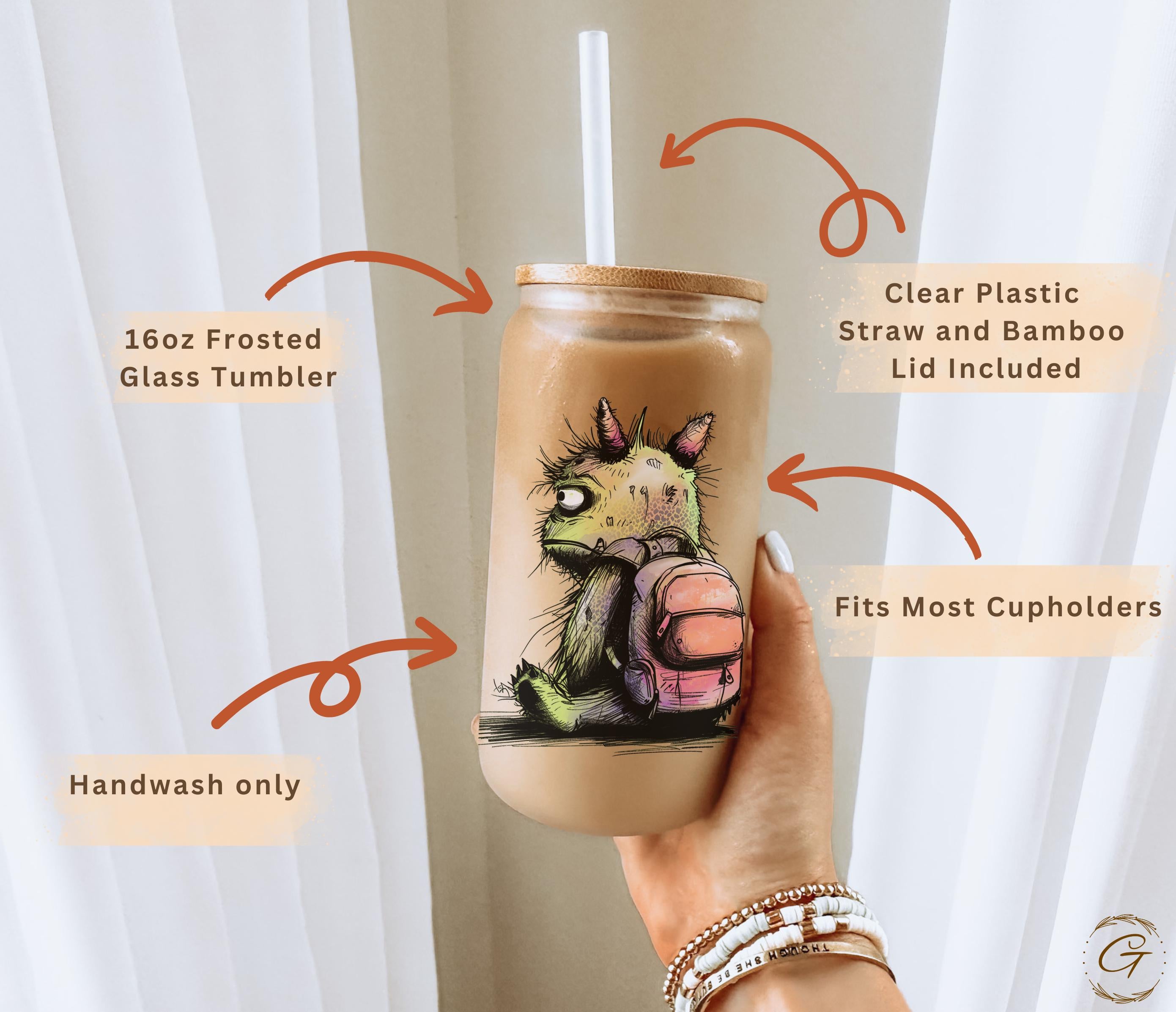 Cute Frosted Glass Cup with Summer Monster
