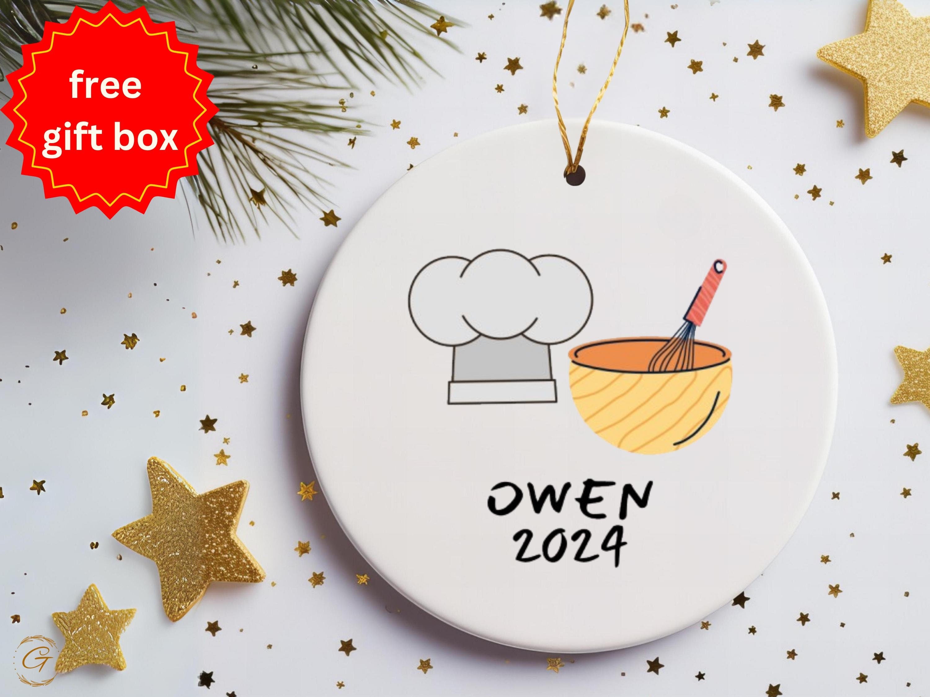 Personalized Chef Hat and Mixing Bowl Ornament, Personalized Christmas Ornaments, Kitchen Decor Ornament, Custom Name 2024 Holiday Ornaments