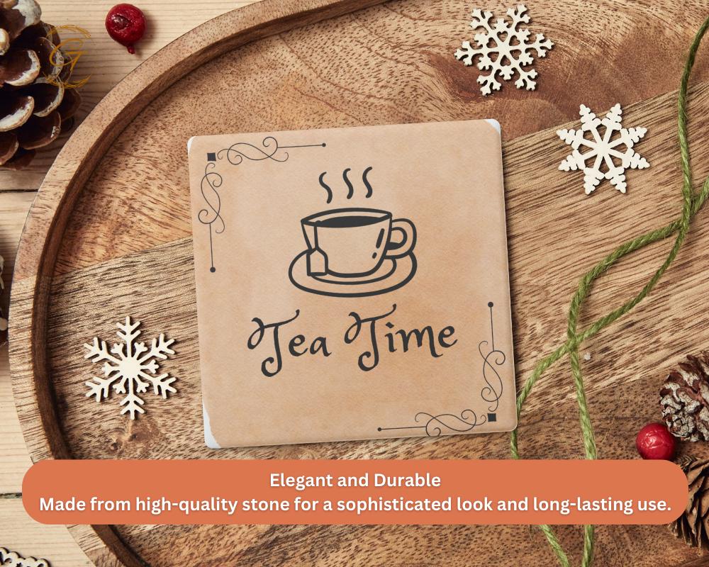 Soapstone Coaster with Tea Time Design