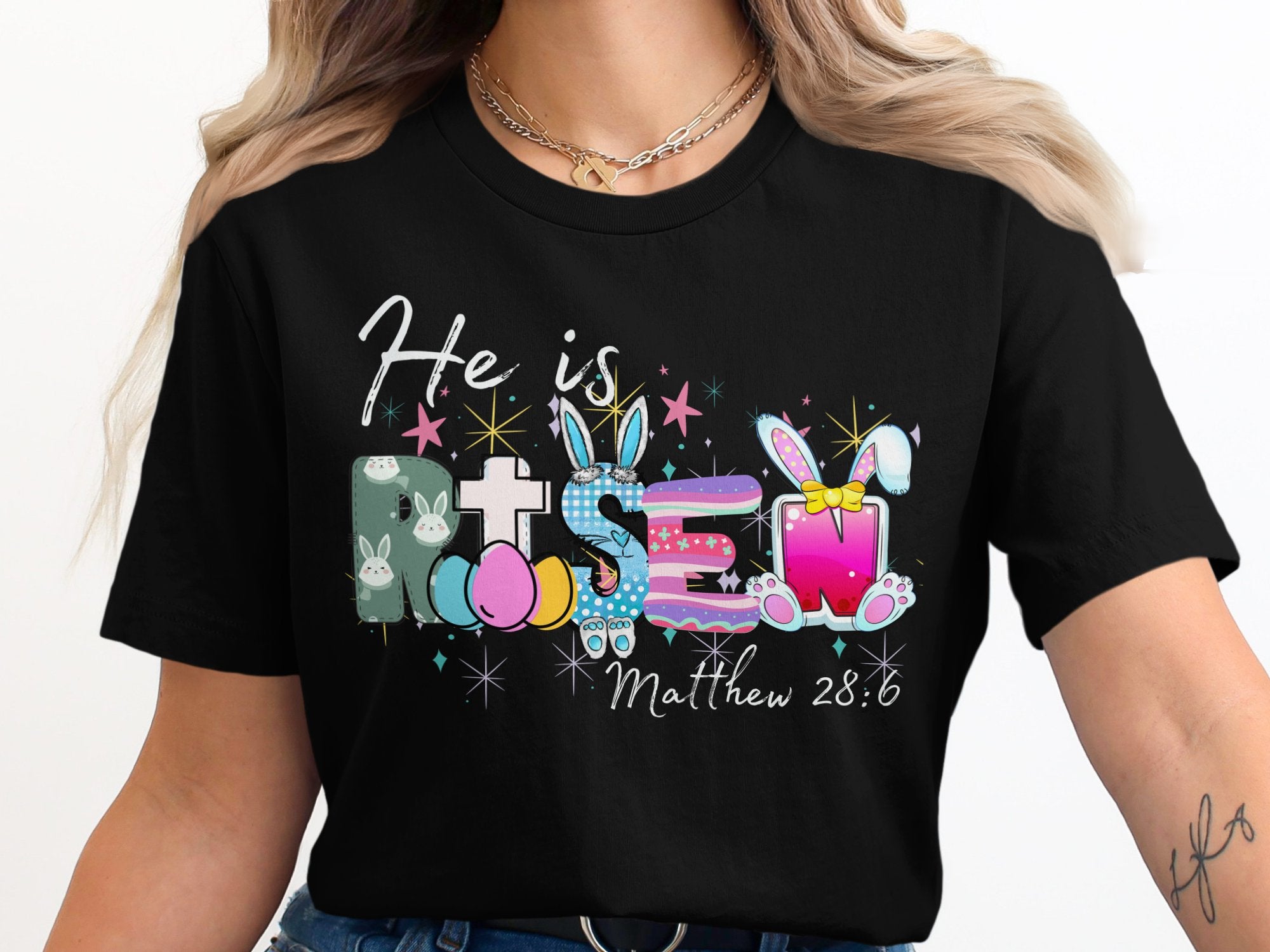 He is Risen Matthew 28 6 colorful bunny product type