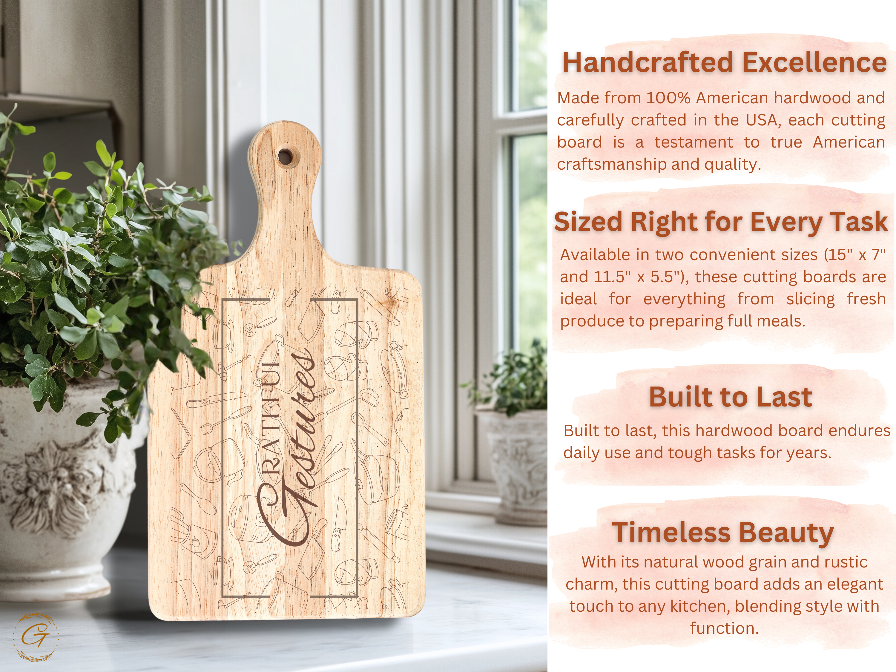 Grateful Gestures Hardwood Cutting Board