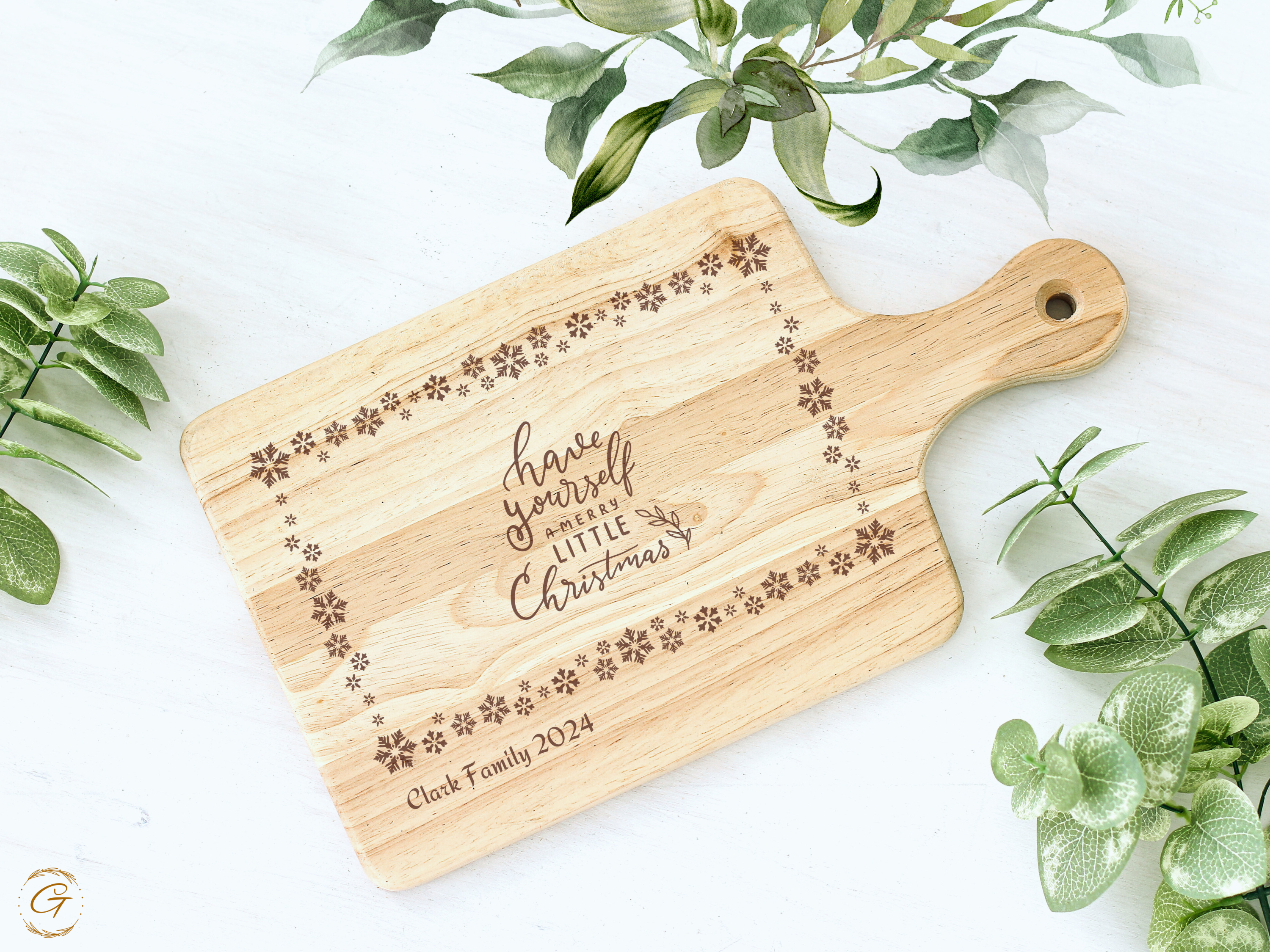 Personalized Christmas Cutting Board with Snowflakes