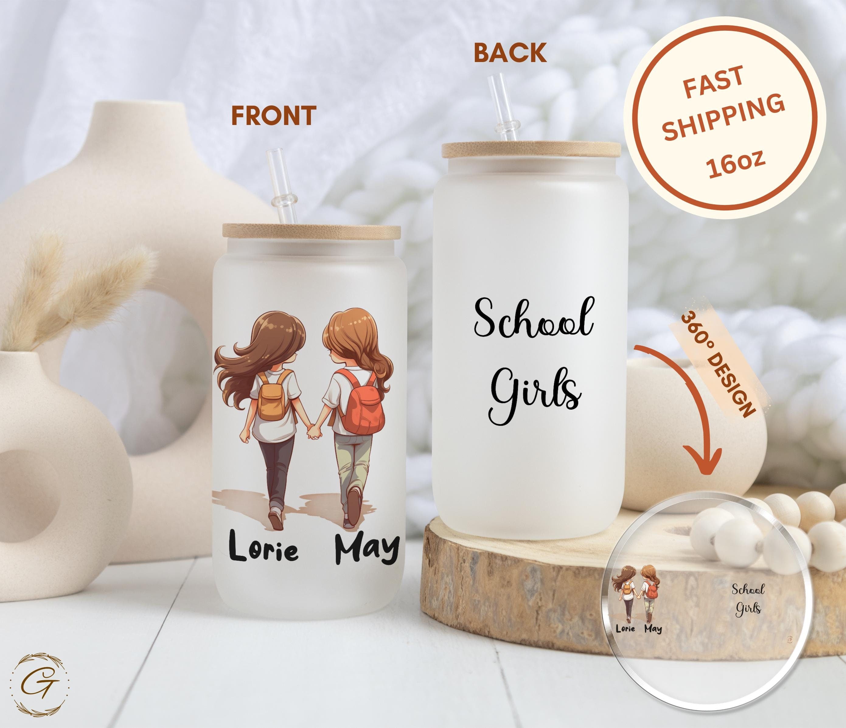 School Girls Design Frosted Glass Cup