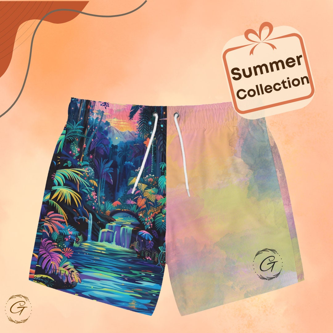 Rain Forest Swim Trunks, Vibrant AOP Design