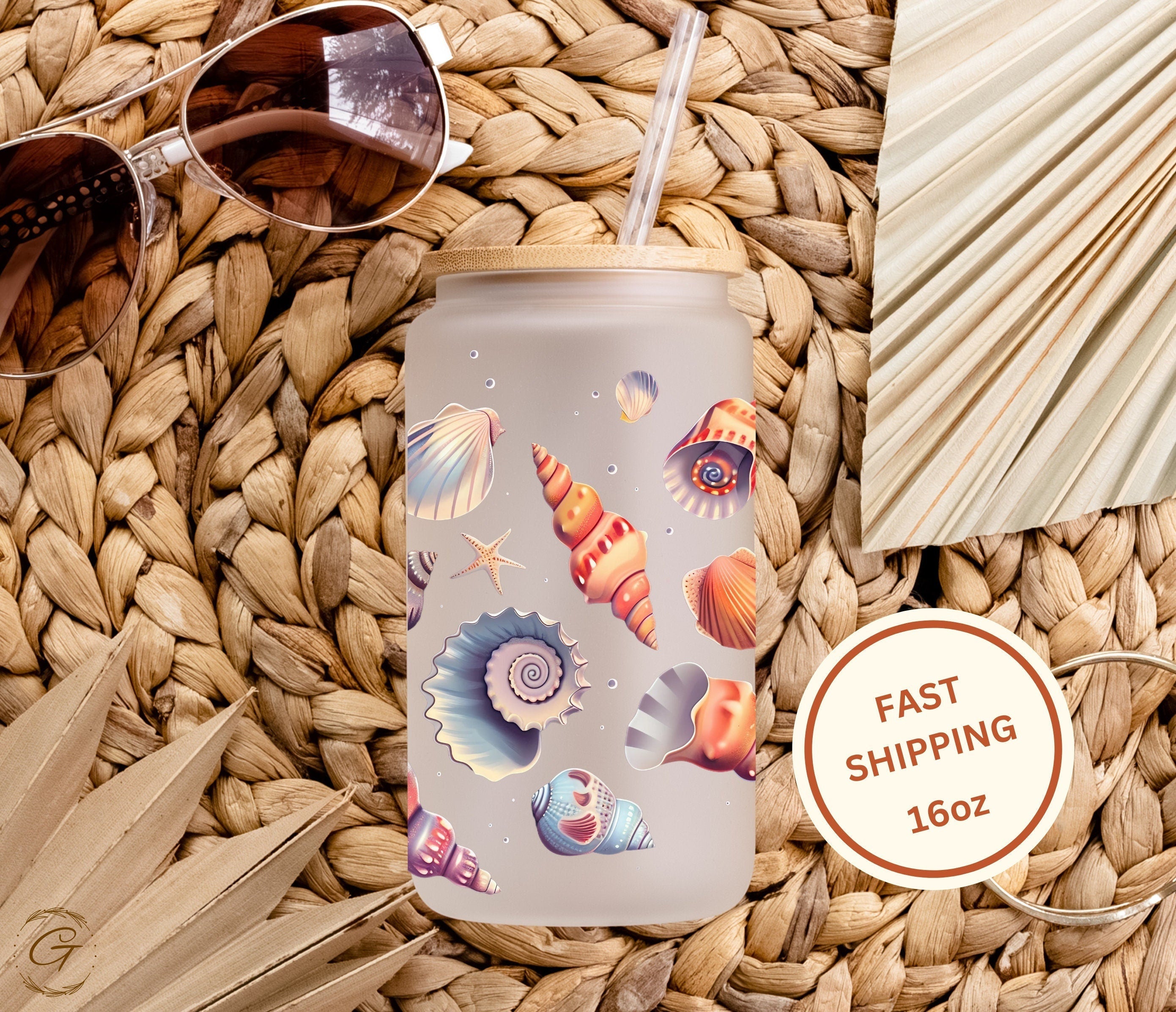 Seashells Frosted Glass Cup Personalized Libbey Cup