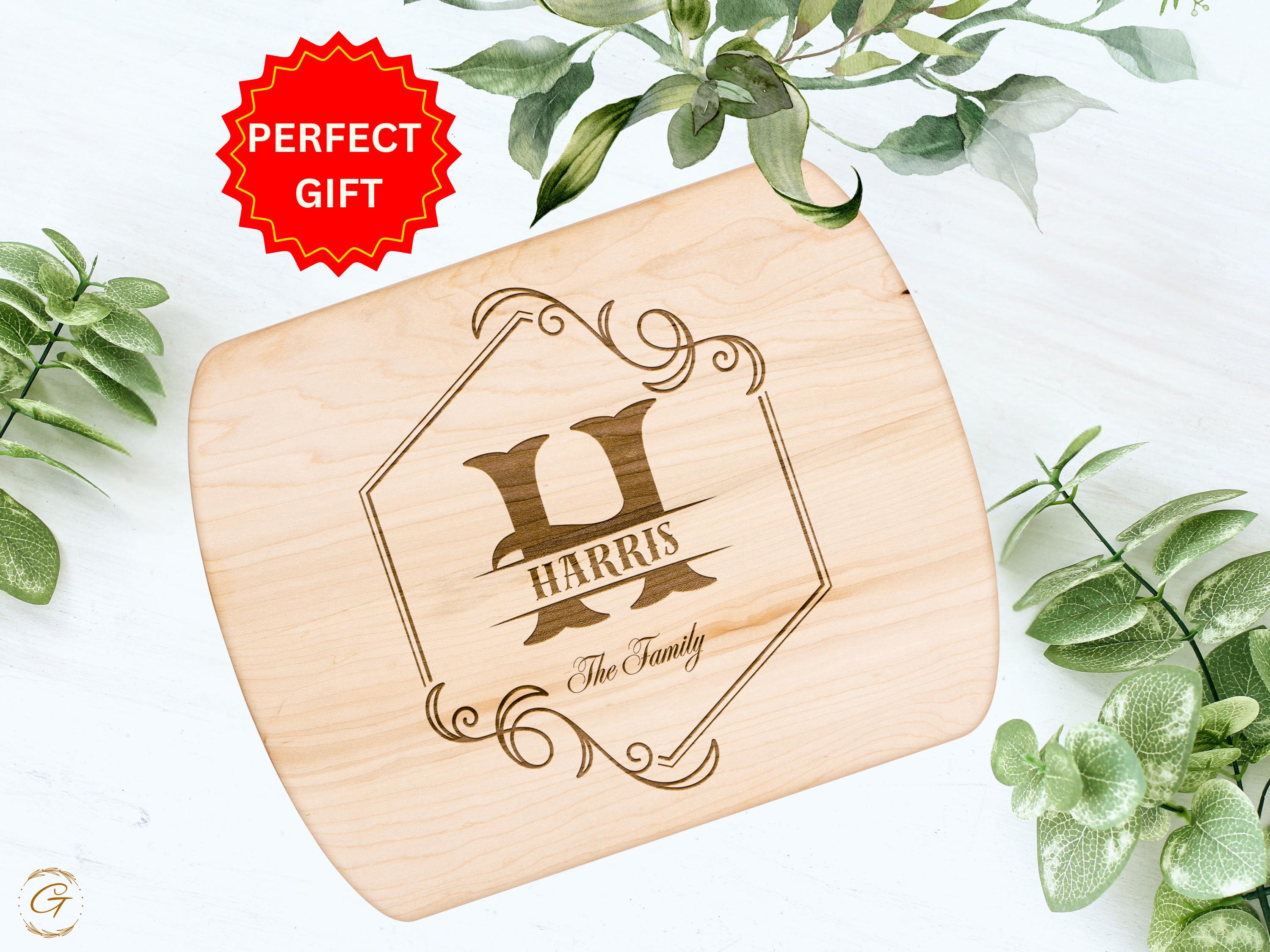 Personalized Hardwood Oval Cutting Board with Family Name Engraving - Custom Kitchen Gifts, Housewarming Presents, Wedding Gifts, Chef Gifts