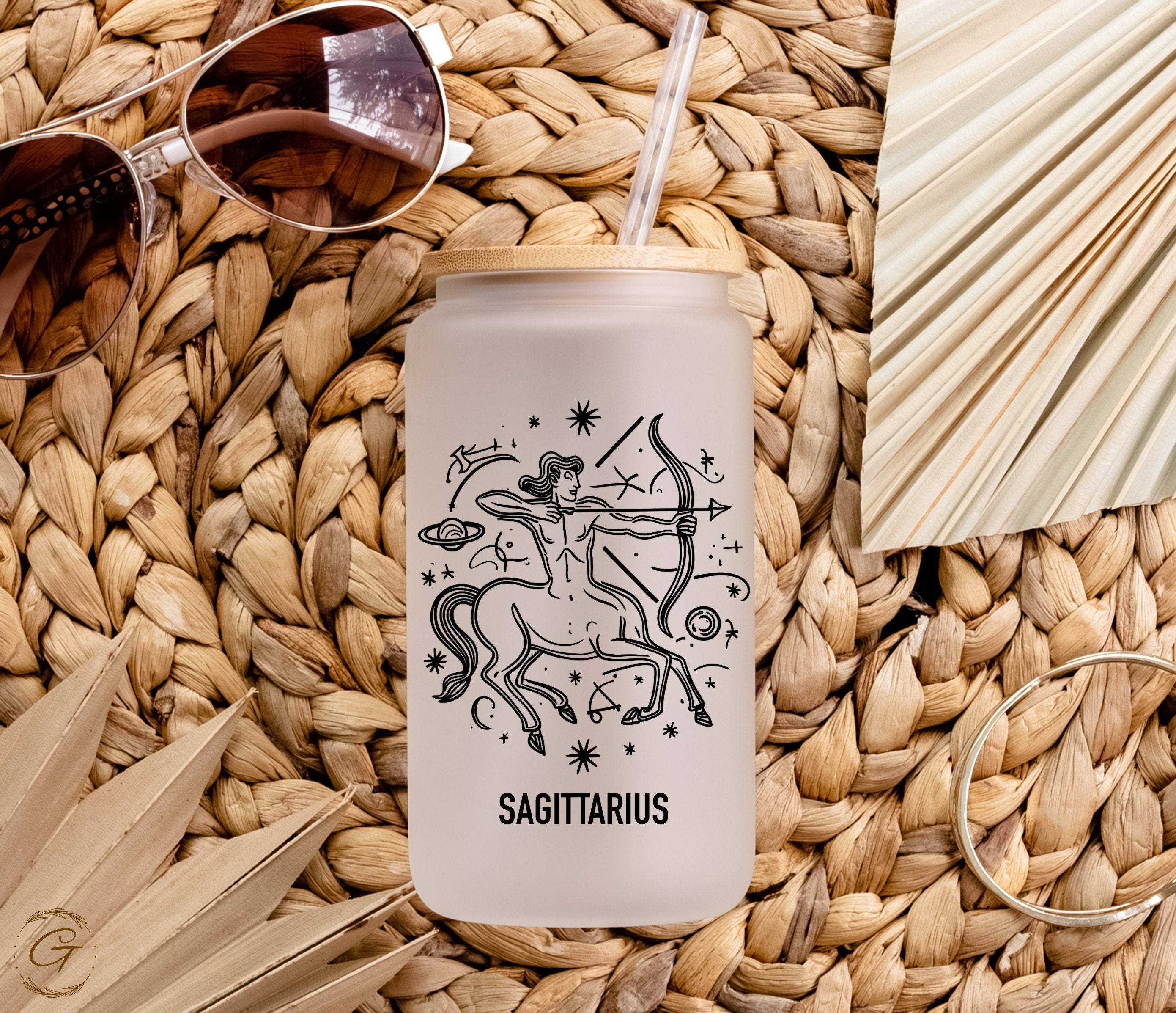 Personalized Sagittarius Zodiac Sign Frosted Libbey Glass Cup