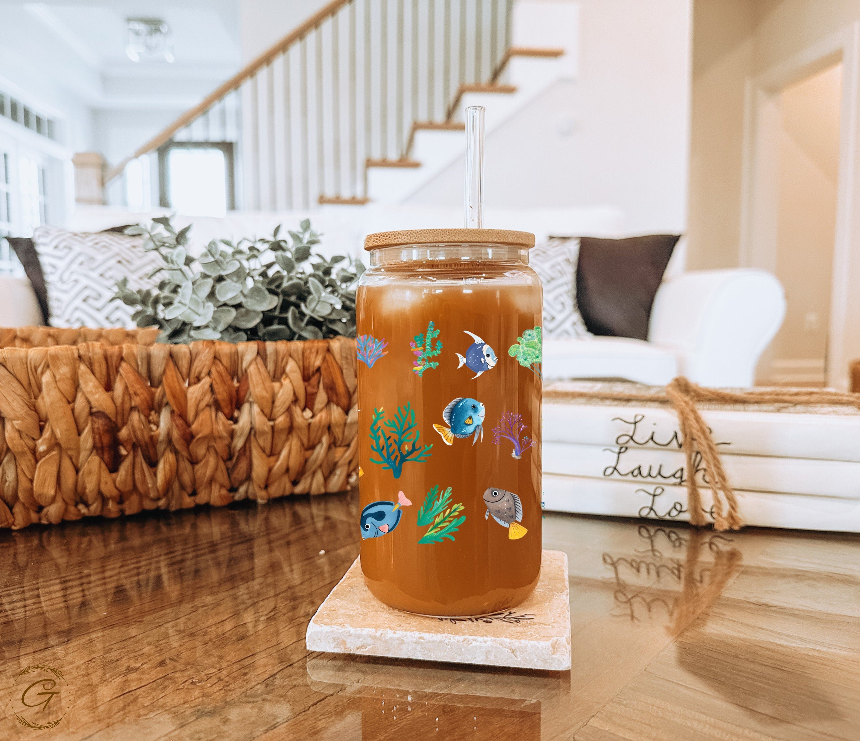 Colorful Fish Sea Life Art Iced Coffee Cup