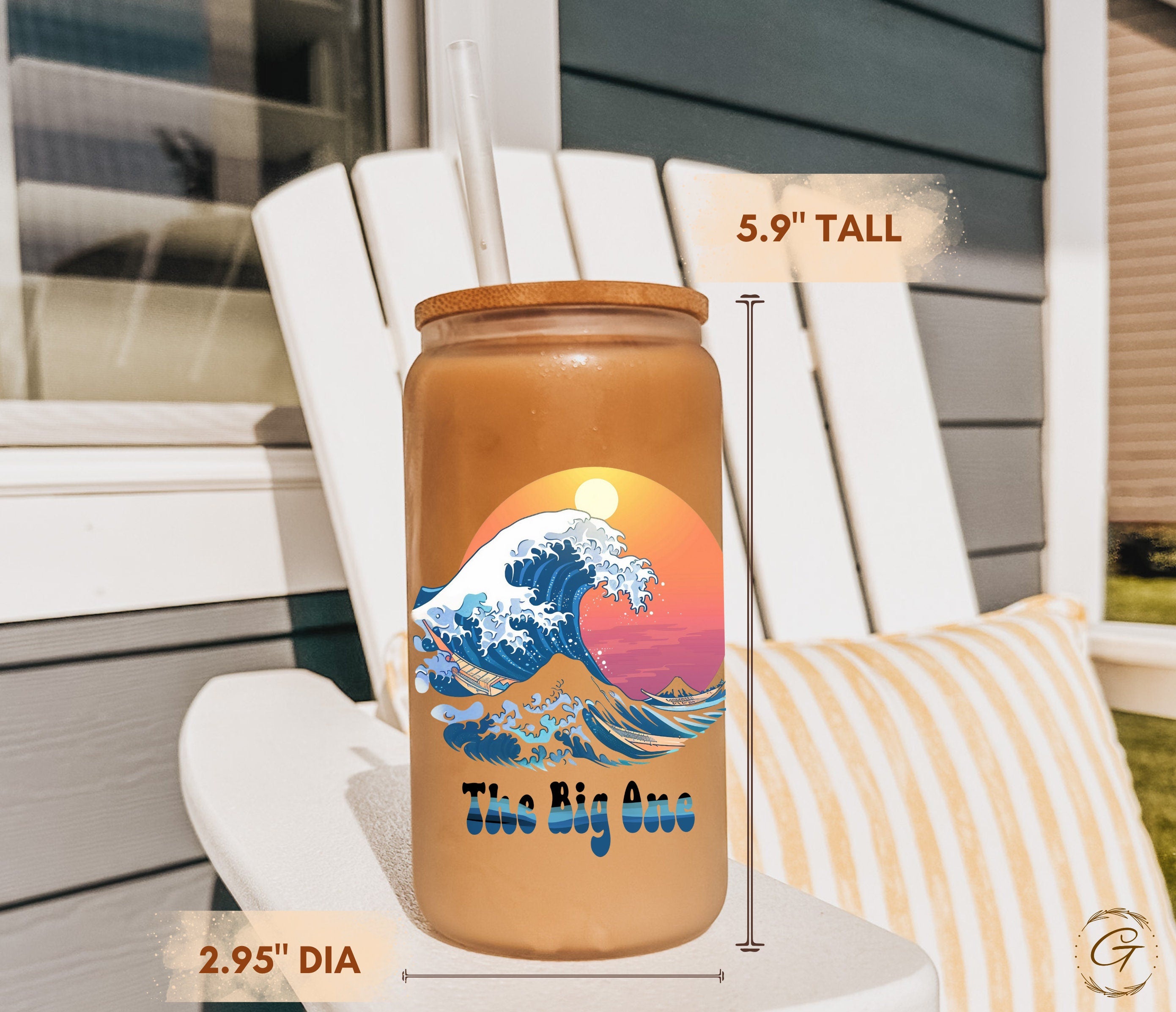 The Big One Big Wave Frosted Glass Cup