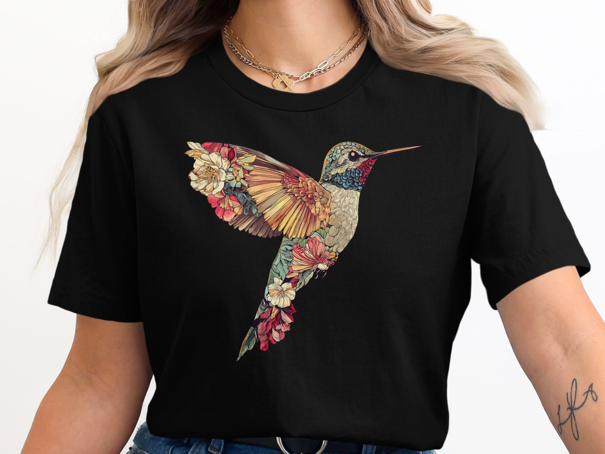 Artistic Floral Hummingbird Graphic T-shirt product