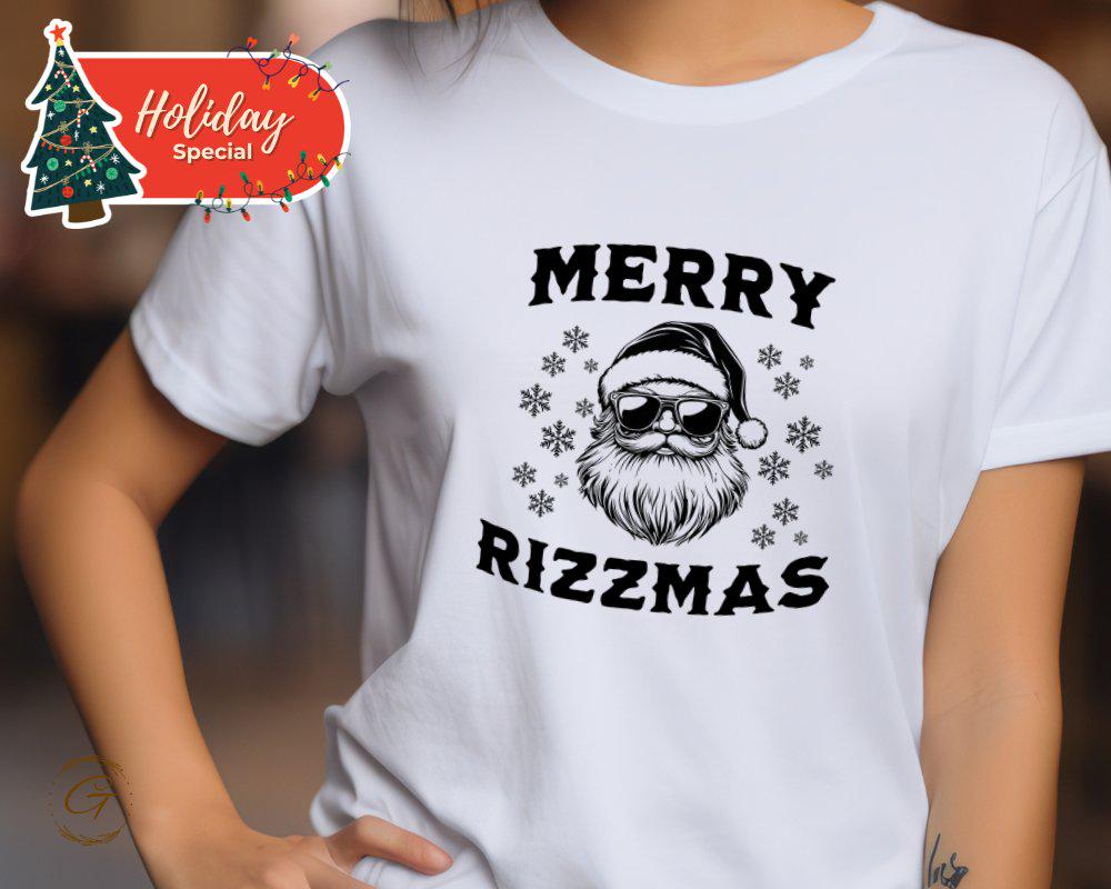 Christmas T-Shirt, Merry Rizzmas Santa Beard Christmas Tee