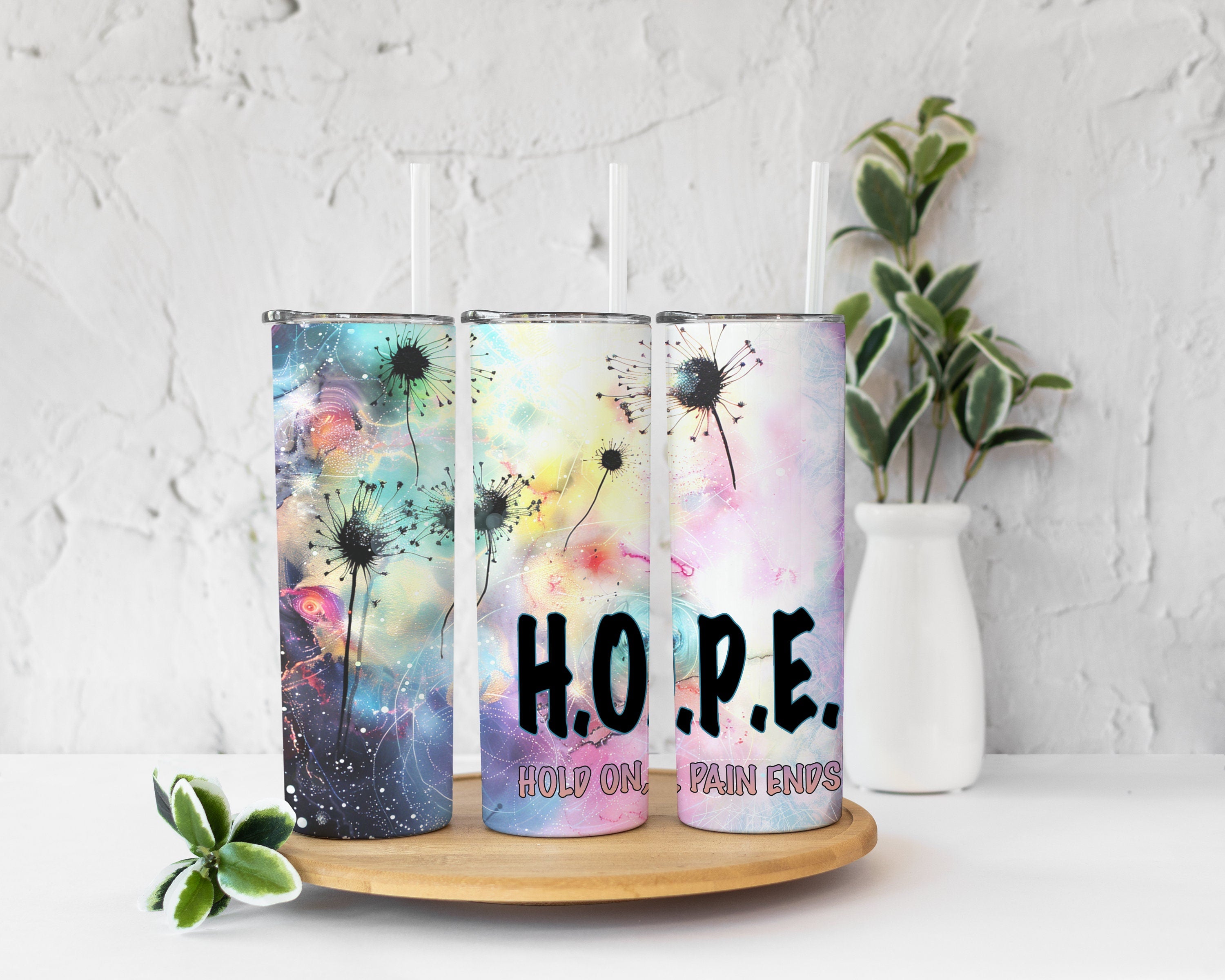 Mental Health Awareness 20 oz Skinny Tumbler, "Hold On Pain Ends"Gift