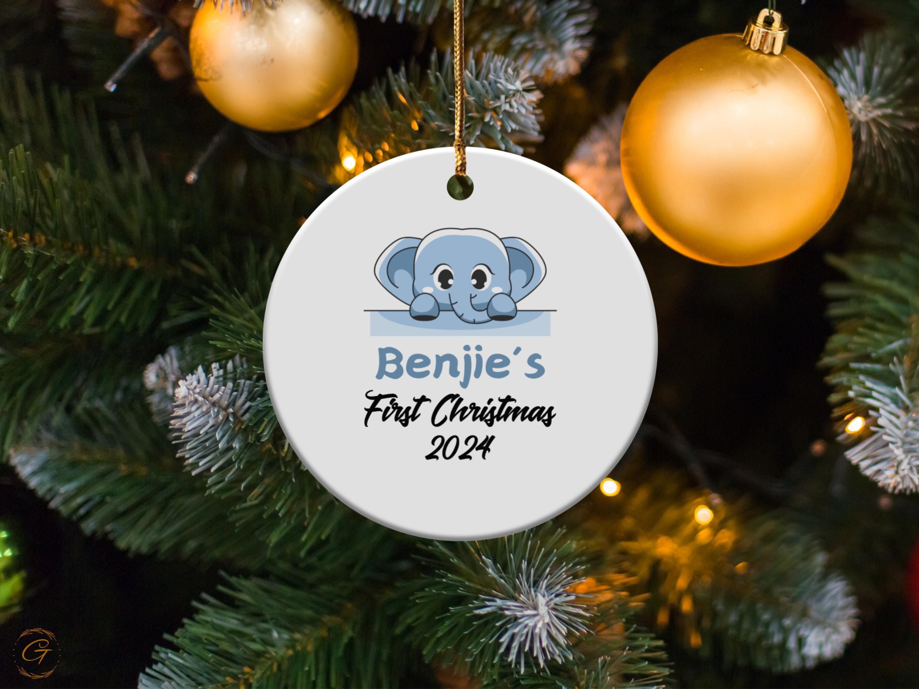 Personalized Baby's First Christmas Ornament 2024, Custom Blue Elephant Baby Holiday Decorations, Personalized Babies Keepsake Newborn Gifts