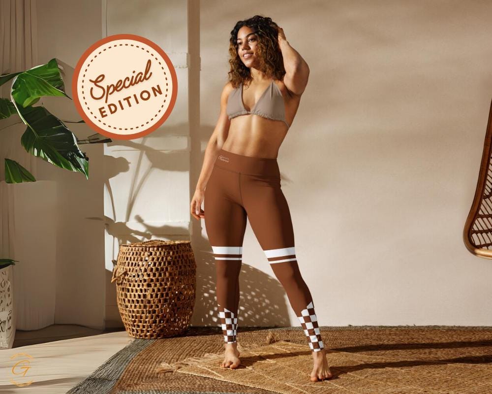 Cozy Brown Checkered Yoga Leggings & Shorts