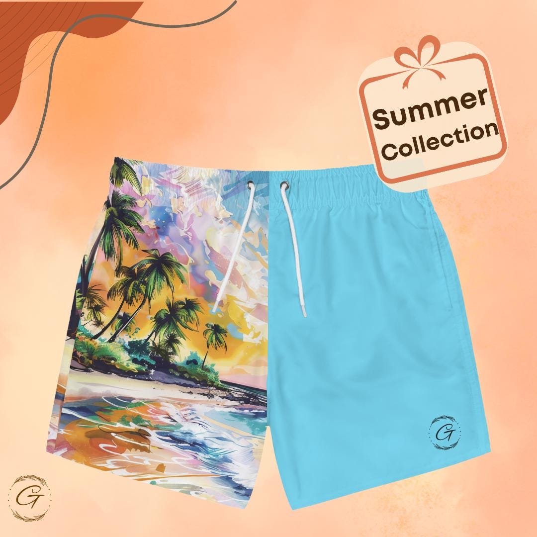 Tropical Beach Design Light Blue Swim Shorts