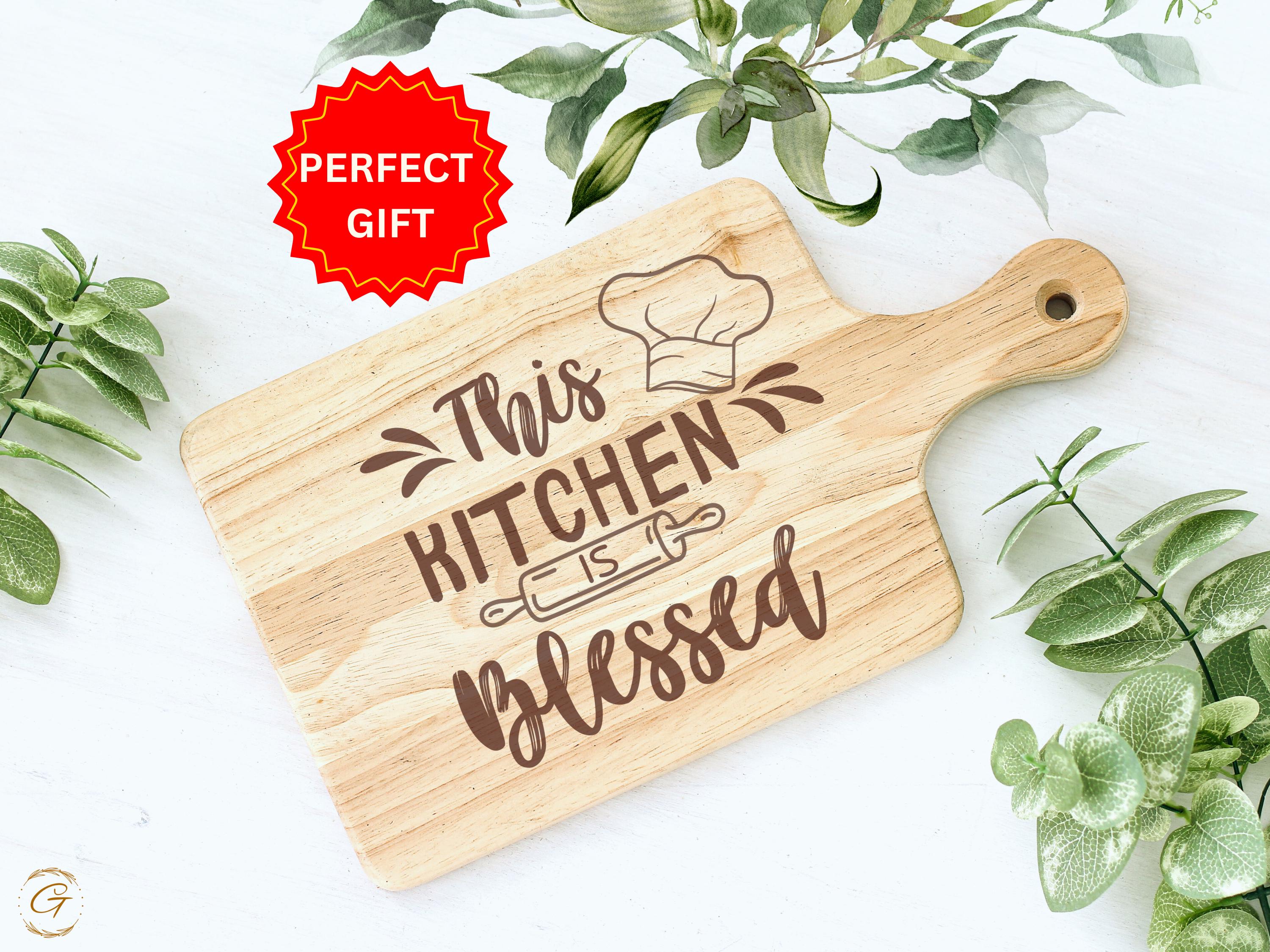 Rustic Hardwood Cutting Board | This Kitchen Is Blessed Engraved Design | Farmhouse Kitchen Decor | Personalized Kitchen Gift |American-Made