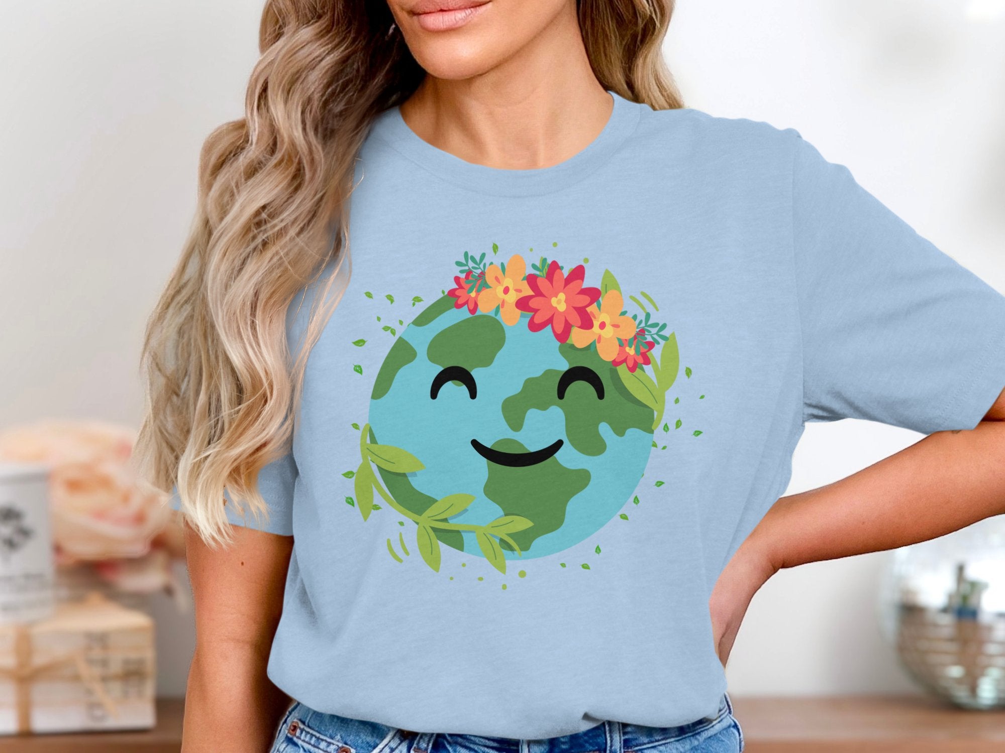 Earth Day Smiling Globe Womens Graphic Tee product type