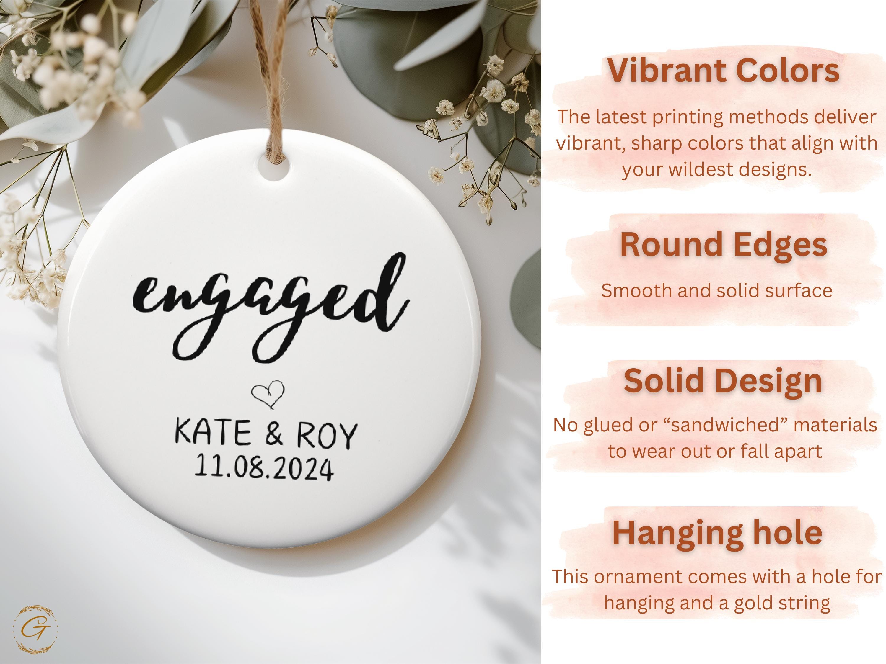 Personalized Engaged Couple Christmas Ornament, Custom Gift for Couples Engagement, Keepsake Custom Holiday Decoration, Bride Groom Newlywed
