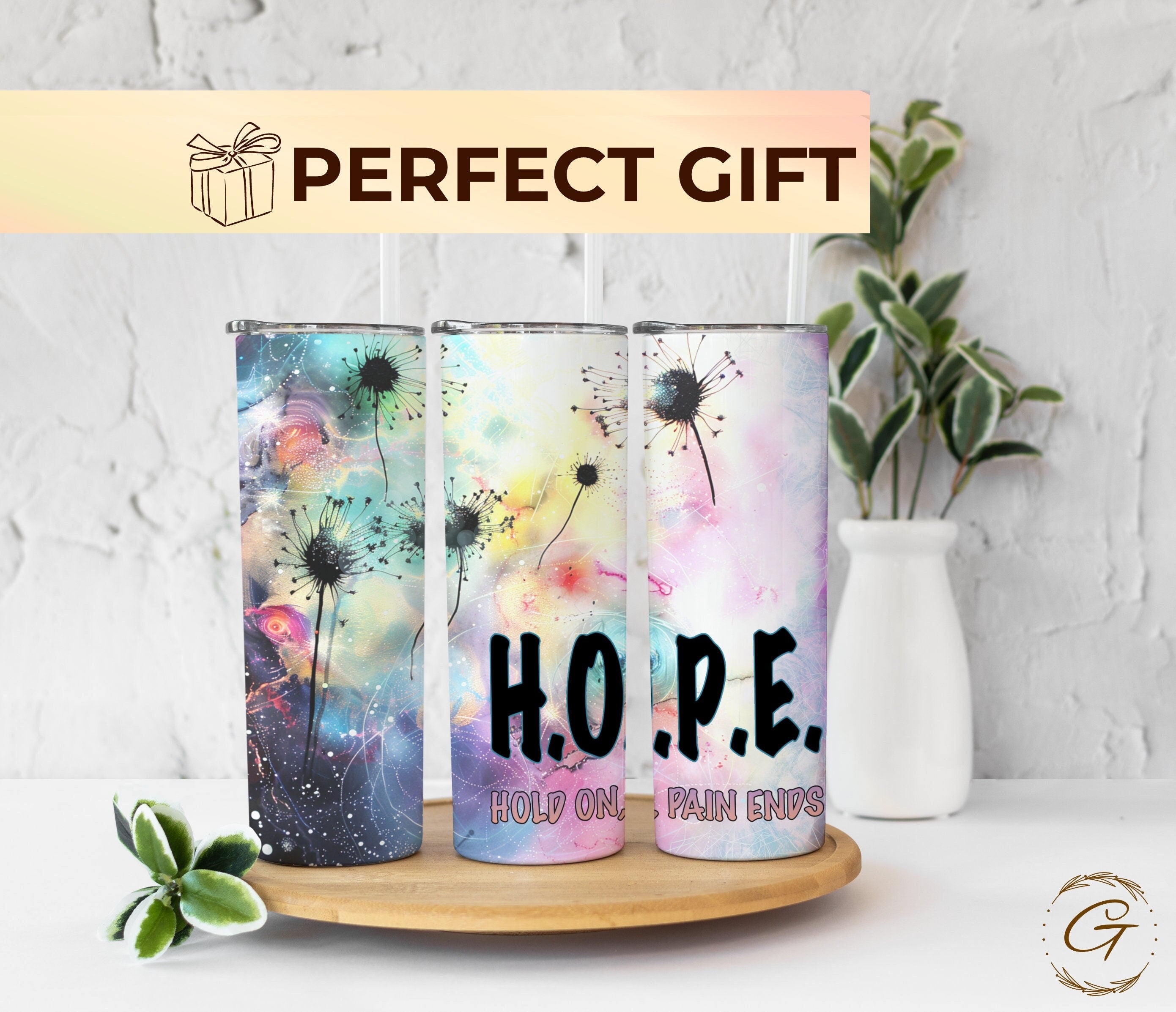 Mental Health Awareness 20 oz Skinny Tumbler, "Hold On Pain Ends"Gift