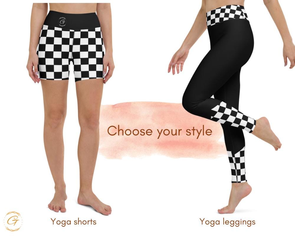 Checkered Black and White Yoga Leggings and Shorts - High-Waisted Activewear - Stylish Workout Gear - Organic Cotton Leggings -Soft Leggings