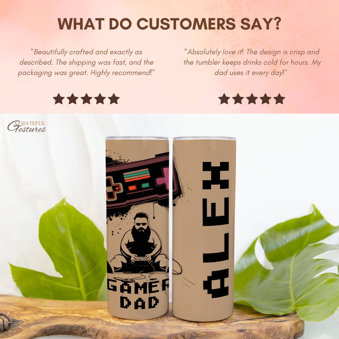Gamer Dad Skinny Tumbler 20oz, PlayStation Figure