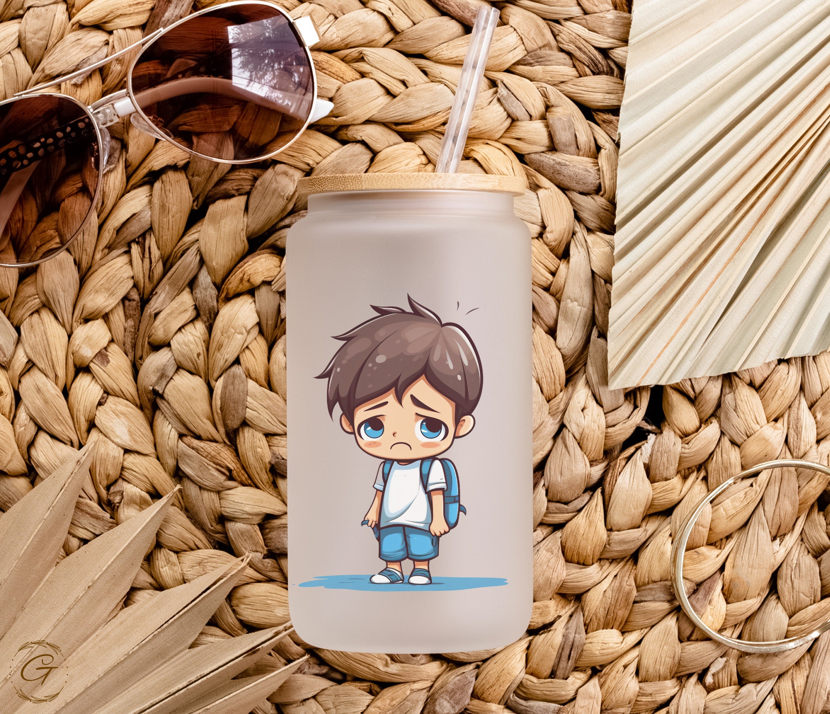 Cute Sad Boy 'Where Did Summer Go?' Frosted Glass Cup