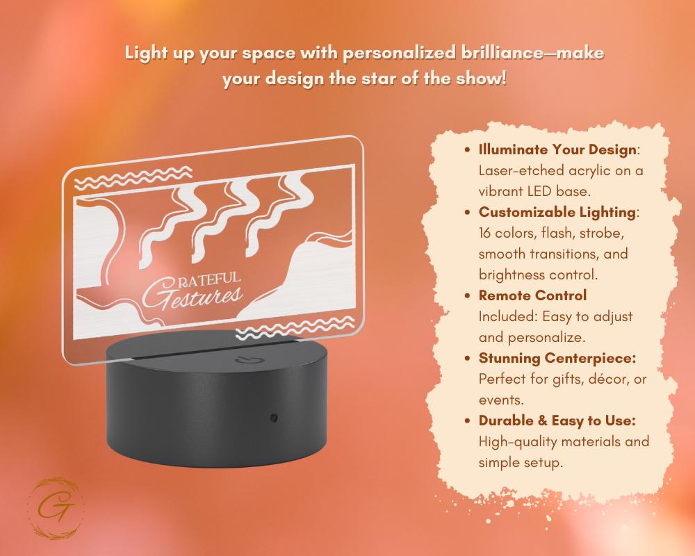 Abstract Grateful Gestures Design Acrylic LED Sign