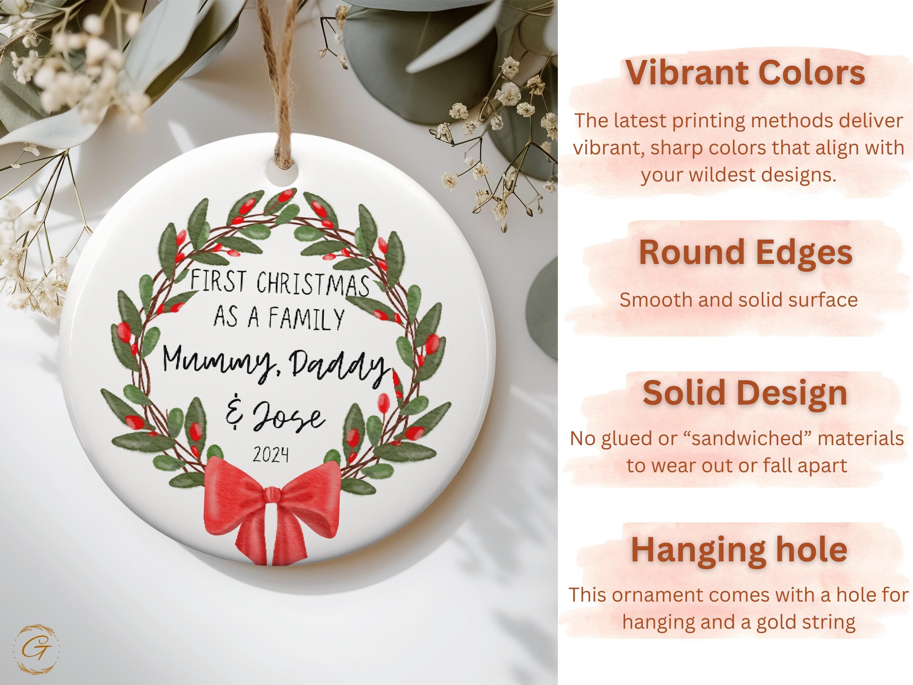 Custom First Christmas Family Ornament Wreath 2024