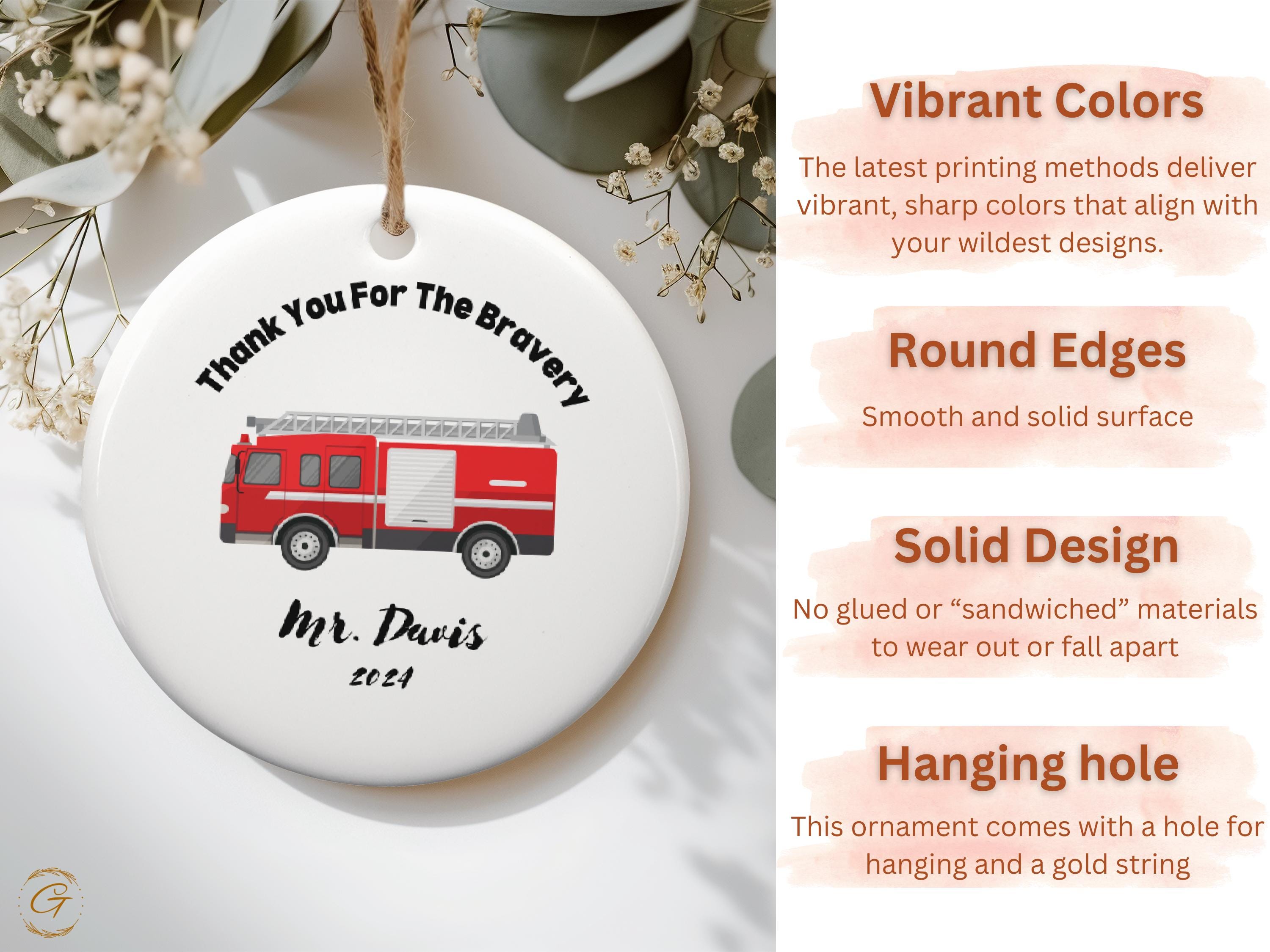Personalized Fire Truck Ornament, First Responder Gifts