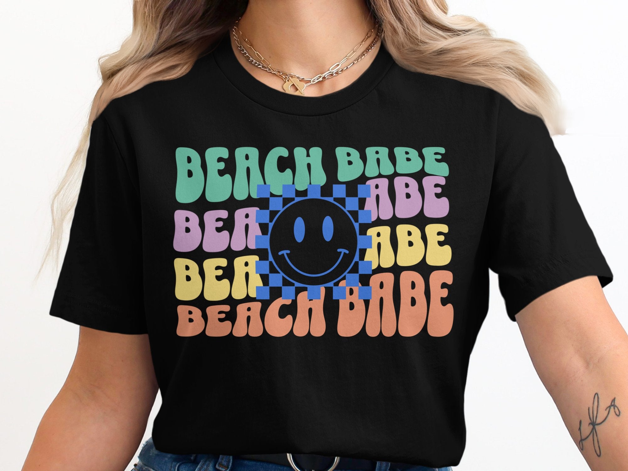 Colorful Beach Babe Smiley Face Graphic T-Shirt product type