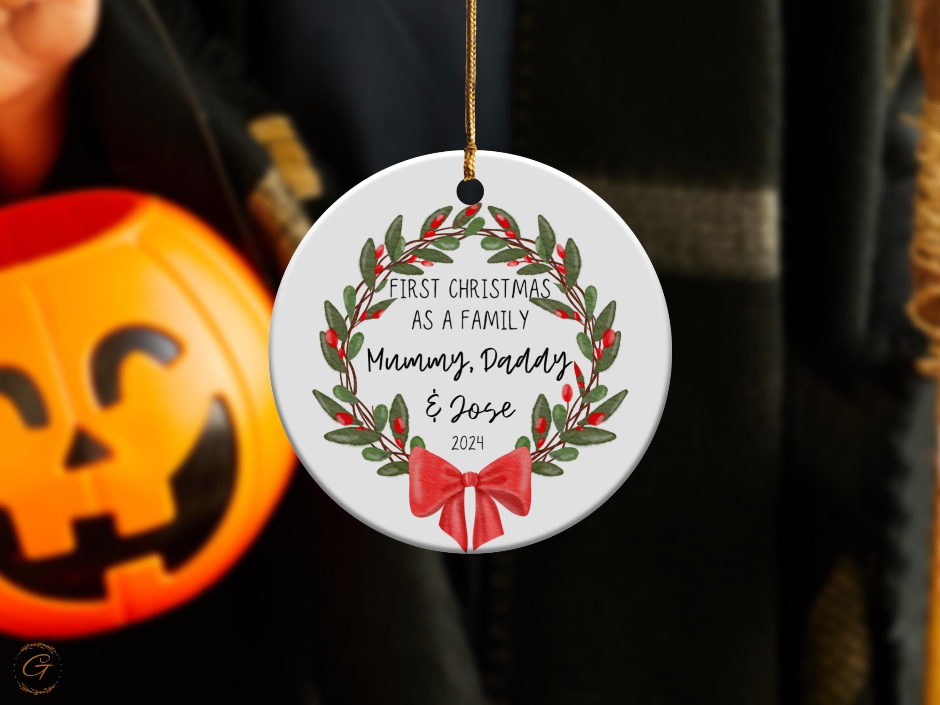 Custom First Christmas Family Ornament Wreath 2024