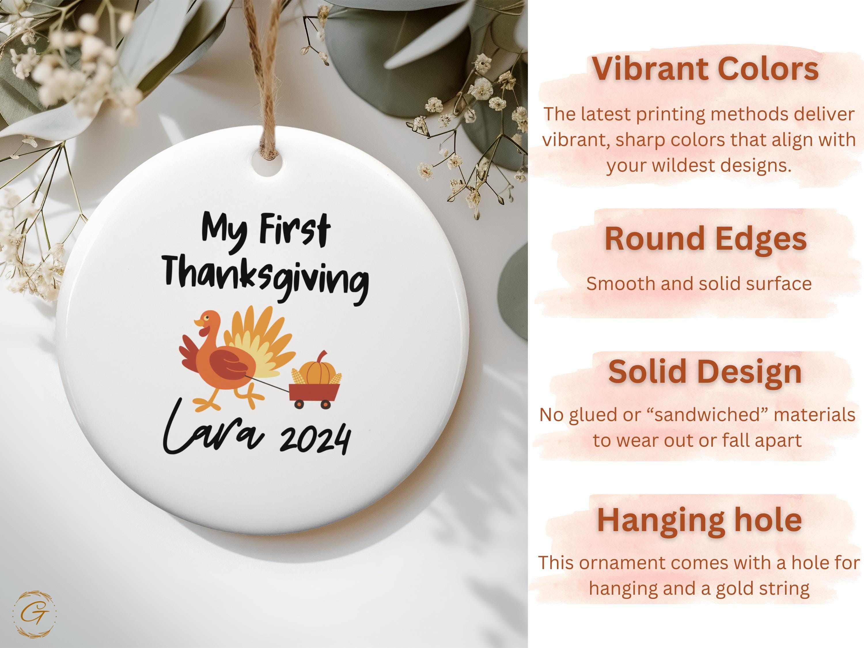 My First Thanksgiving Ornament 2024, Baby's First Holiday Keepsake Turkey and Pumpkin Decoration Personalized Ornament, Unique Holiday Finds