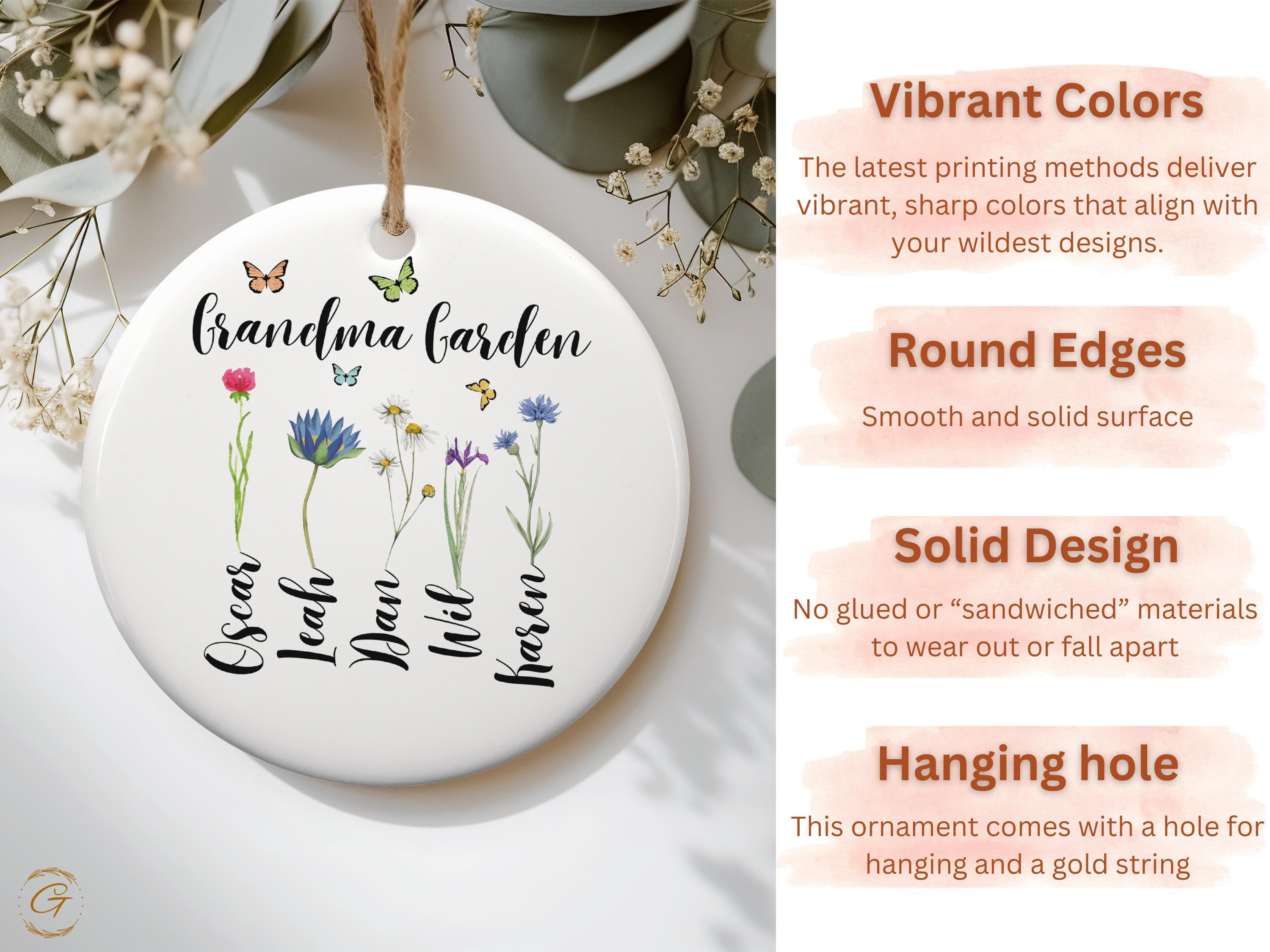 Custom Grandma Garden Ornament, Personalized Family Names Ornaments, Floral Design Keepsake, Unique Cute Gifts for Grandma, Special Occasion
