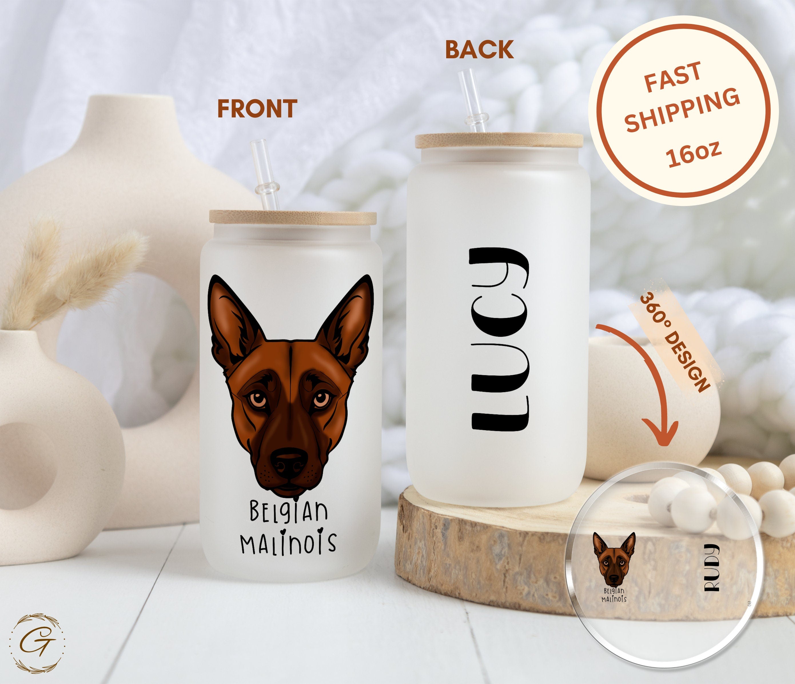 Belgian Malinois Dog Art Frosted Glass