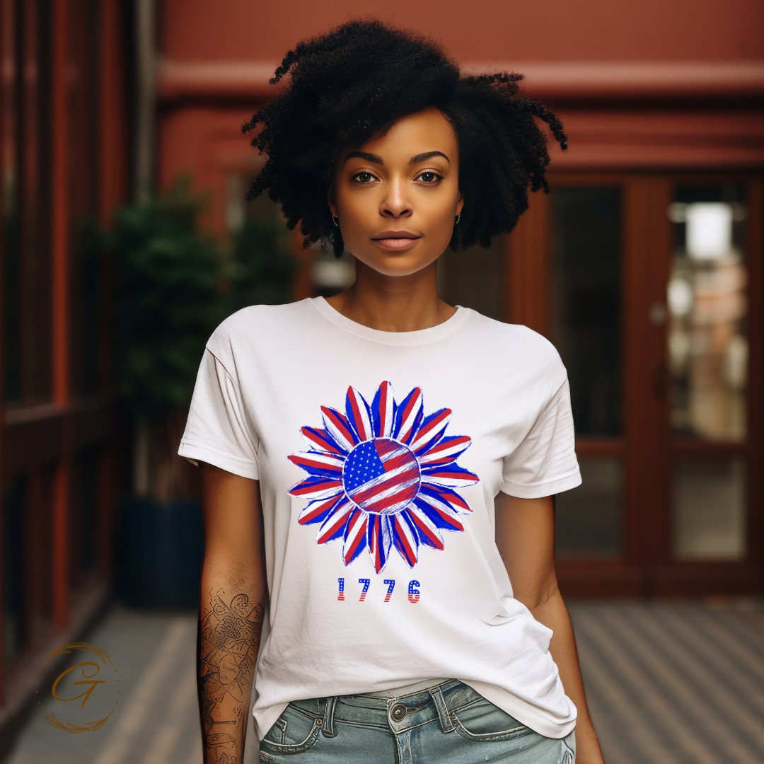 Juneteenth T-Shirt 1776 Flower American Flag Tee