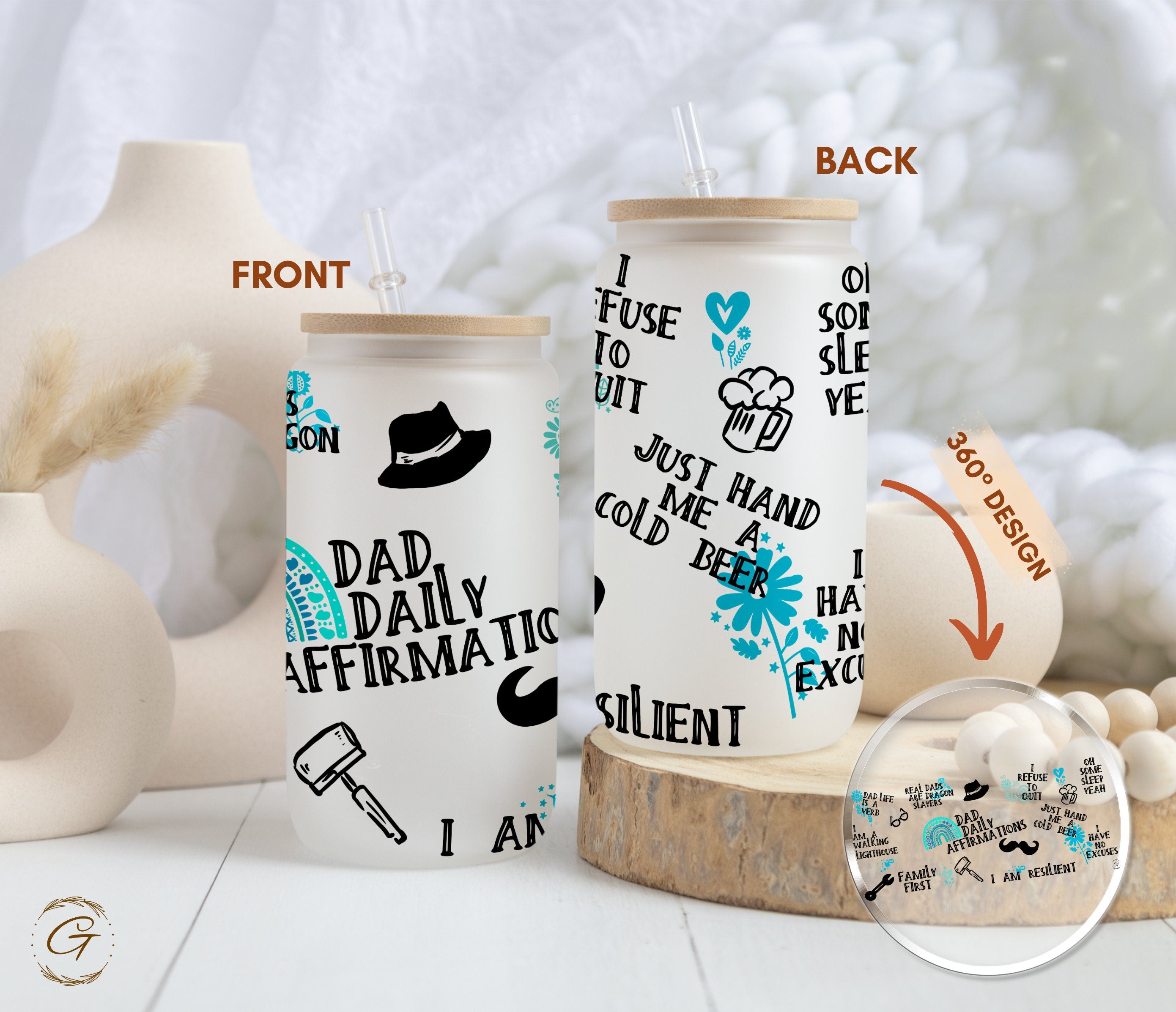 Dad Daily Affirmation 16oz Coffee Cup for DadTumbler, Frosted Coffee Cup for Dad - Personalized Father's Day Present, Father's Day Gift Idea