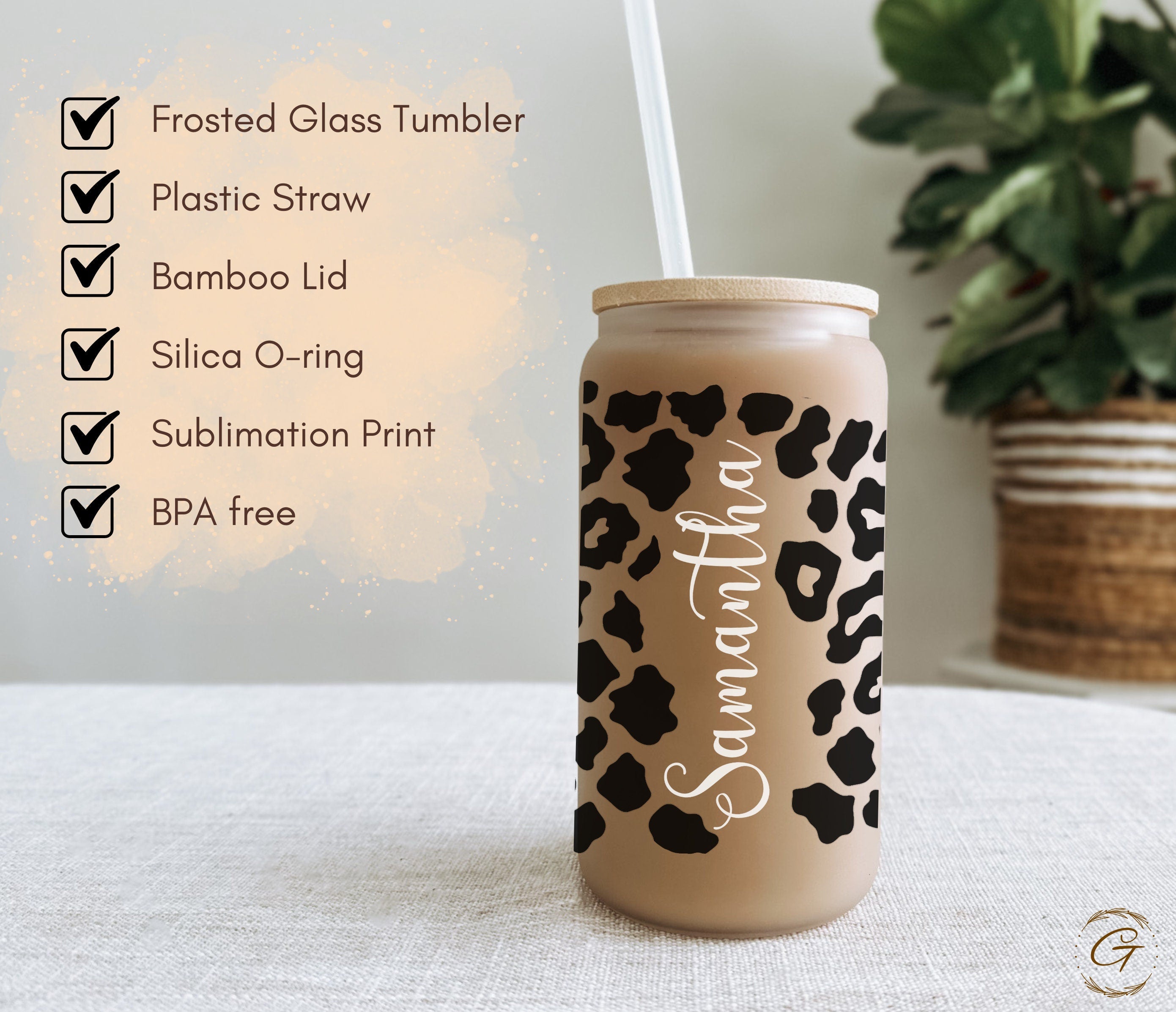 Custom Name Leopard Print Frosted Glass Tumbler