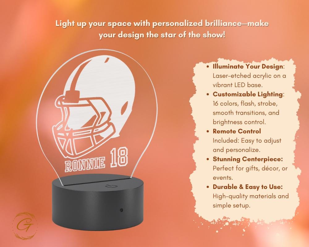 Football Personalized Name Circle Acrylic LED Sign