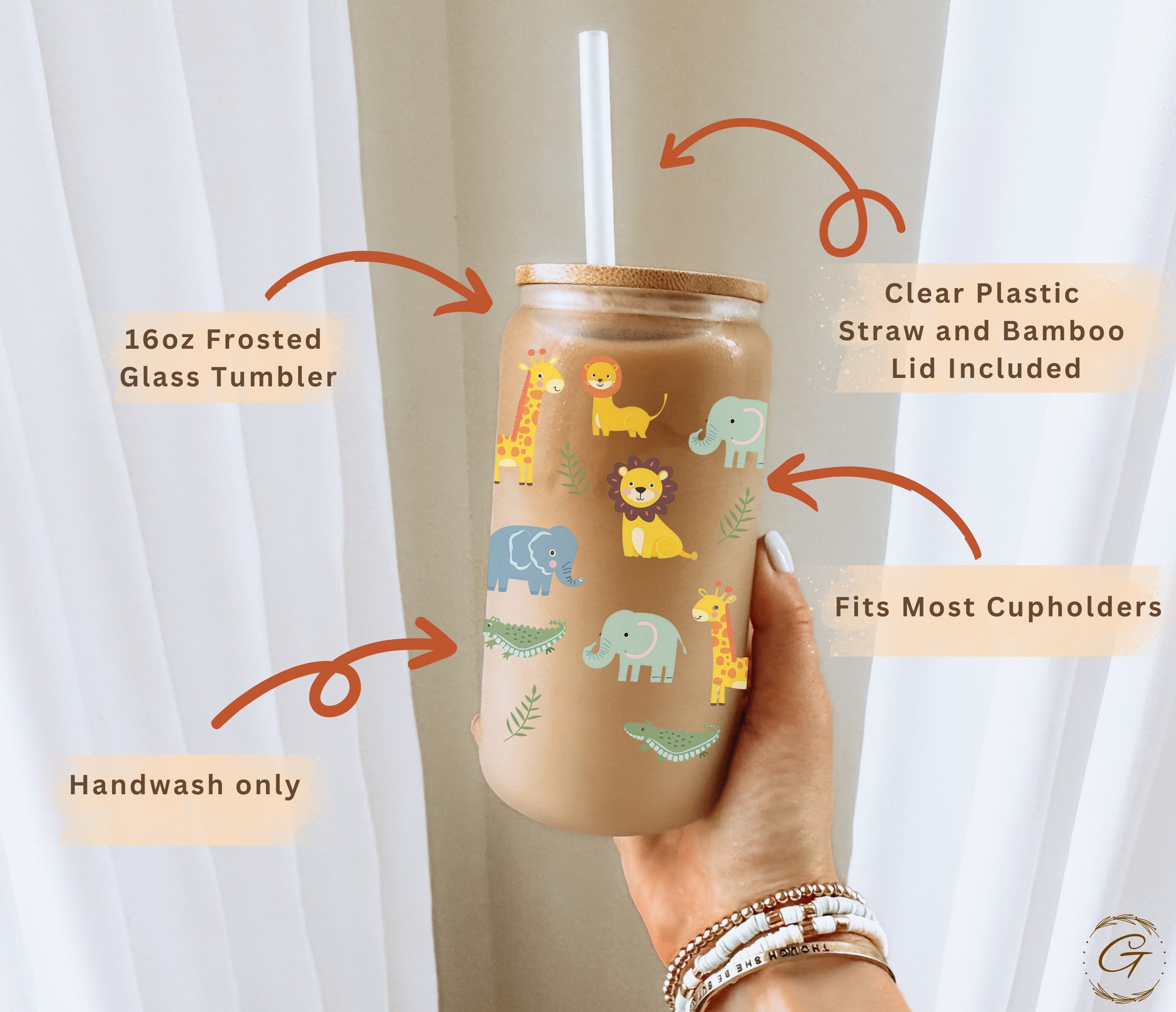 Jungle Animals Frosted Glass Cup