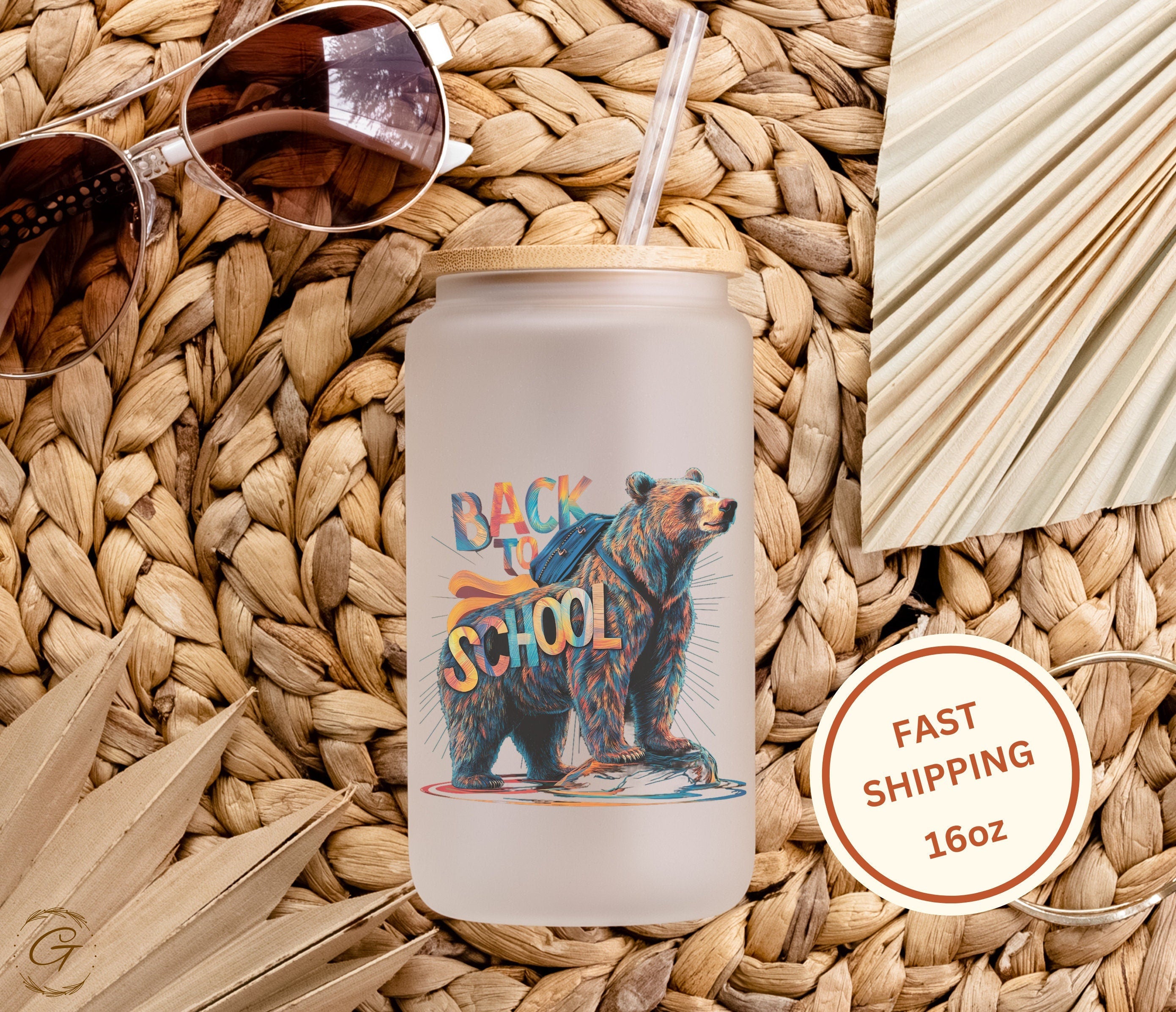 Back to School with Bear Design Frosted Glass Cup