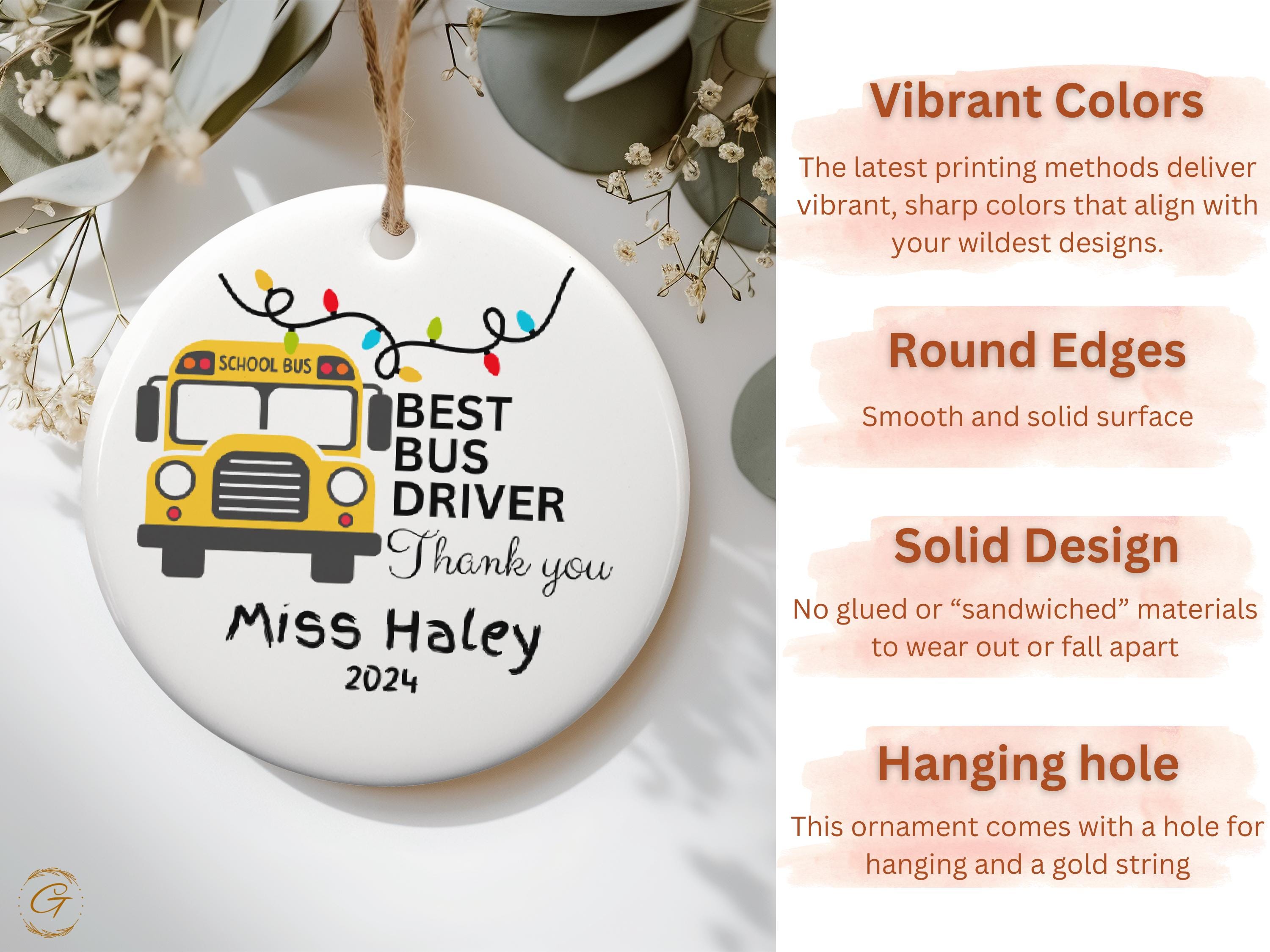 Personalized School Bus Driver Ornament, Best Bus Driver Gift, Personalized Christmas Ornament, Holiday Thank You, Teacher Appreciation 2024