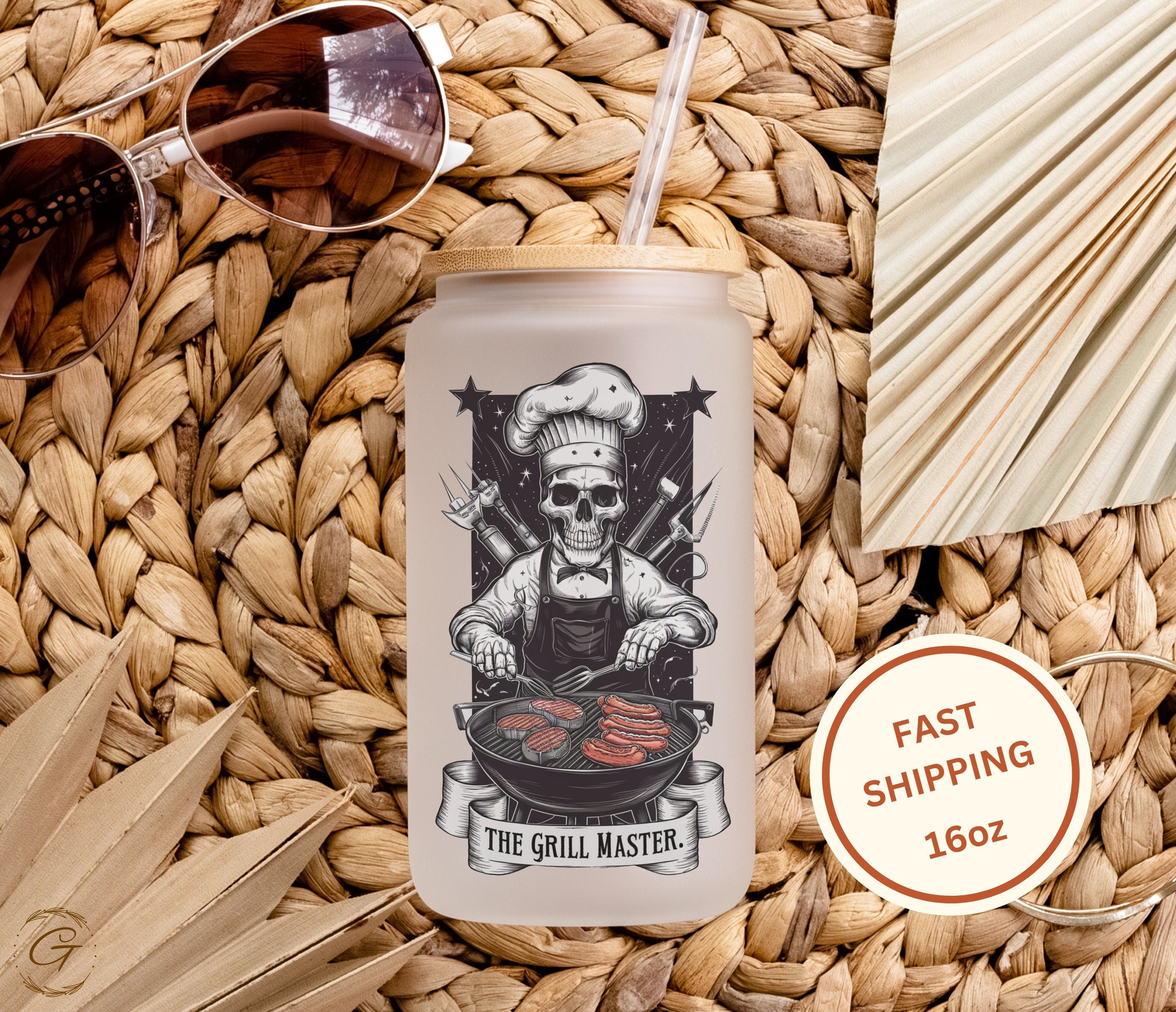 16oz Frosted Glass Cup for Dads, Libbey Grill Master Father's Day, Grandpa Gift, New Dad Announcement, Unique BBQ Gift, Custom Dad Glass Cup