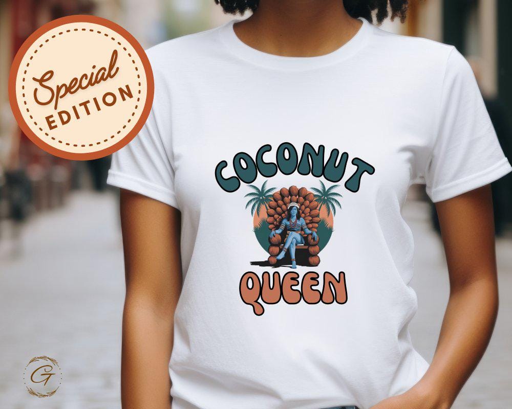 Coconut Queen T-Shirt, Tropical Graphic Tee, Island Vibes T-Shirt